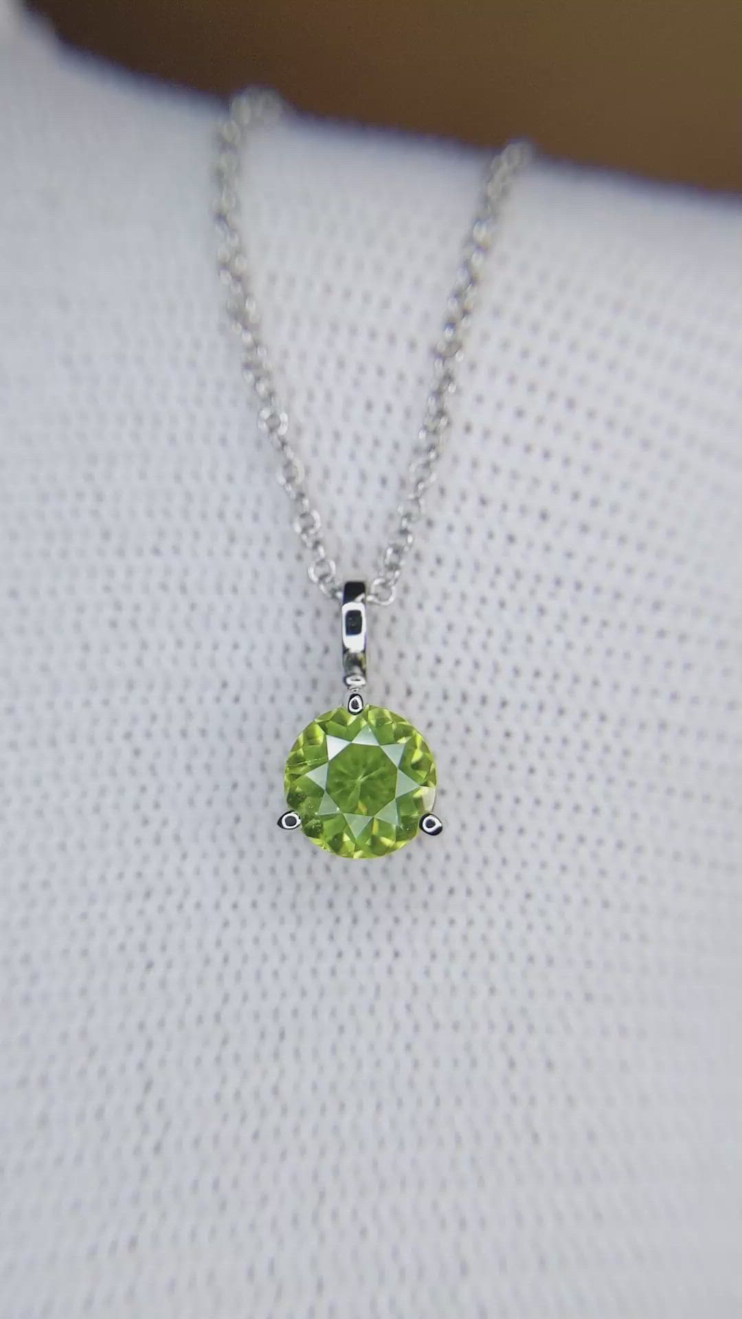 1.00 Ct. Green Peridot Solitaire Pendant, 14K White Gold Size Video