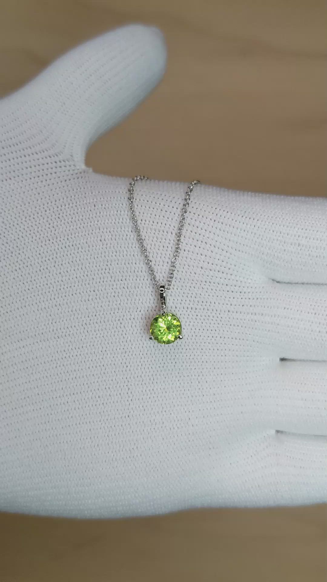 1.00 Ct. Green Peridot Solitaire Pendant, 14K White Gold Size Video