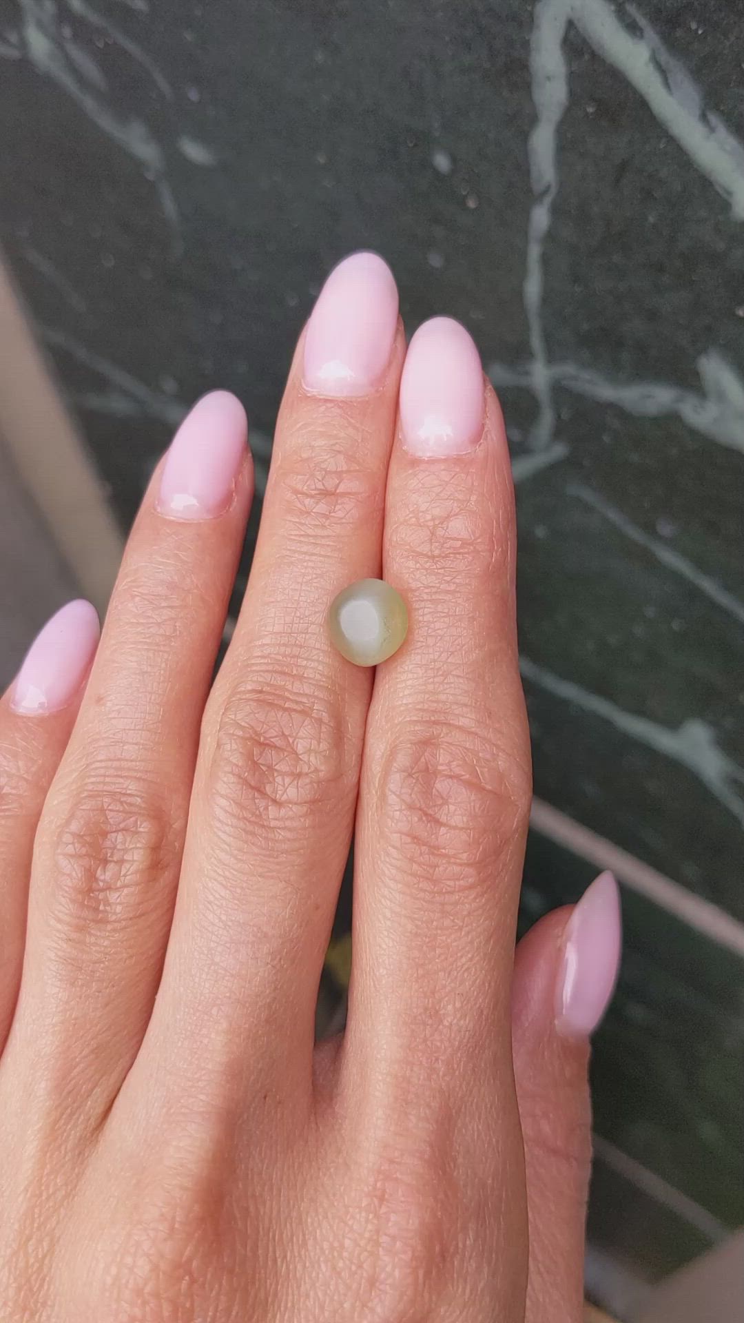 5.07 Ct. Green Cabochon Chrysoberyl from Ceylon (Sri Lanka) Size Video