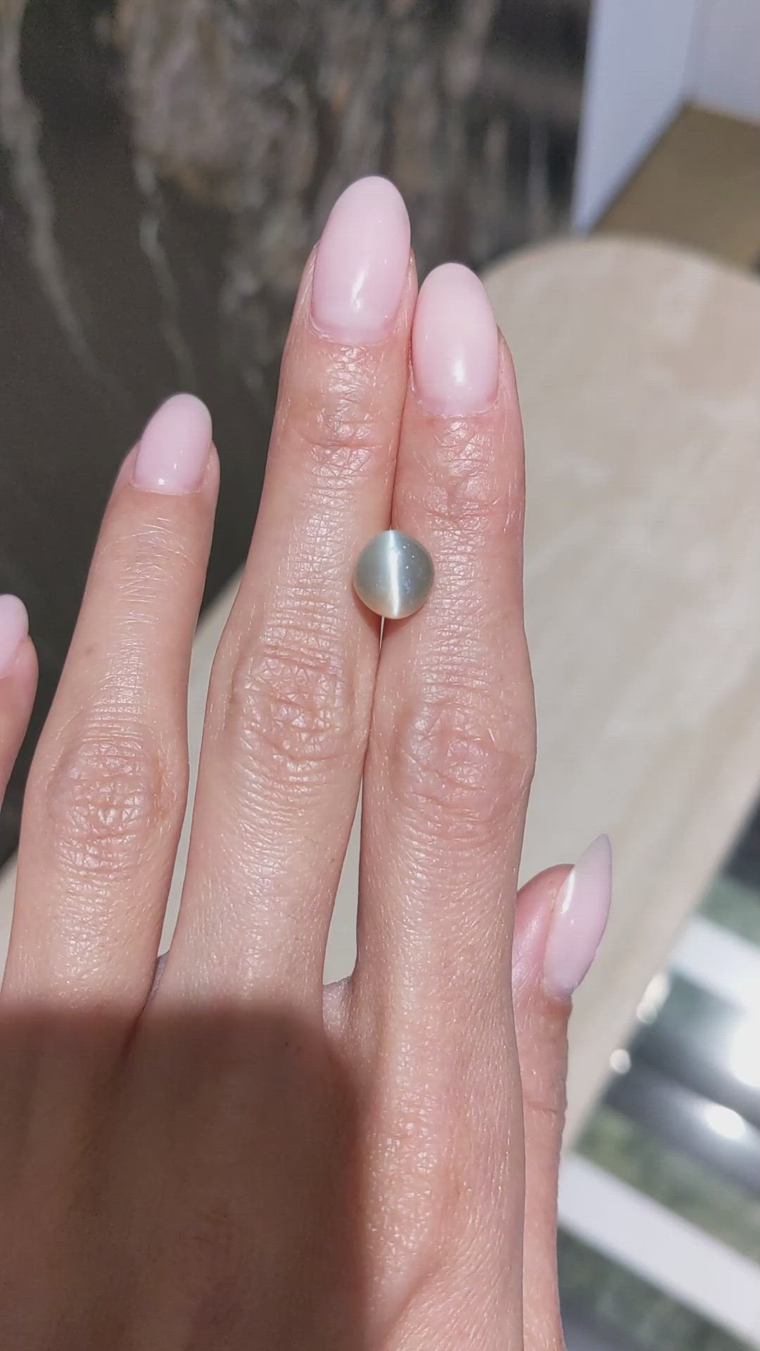 5.07 Ct. Green Cabochon Chrysoberyl from Ceylon (Sri Lanka) Size Video