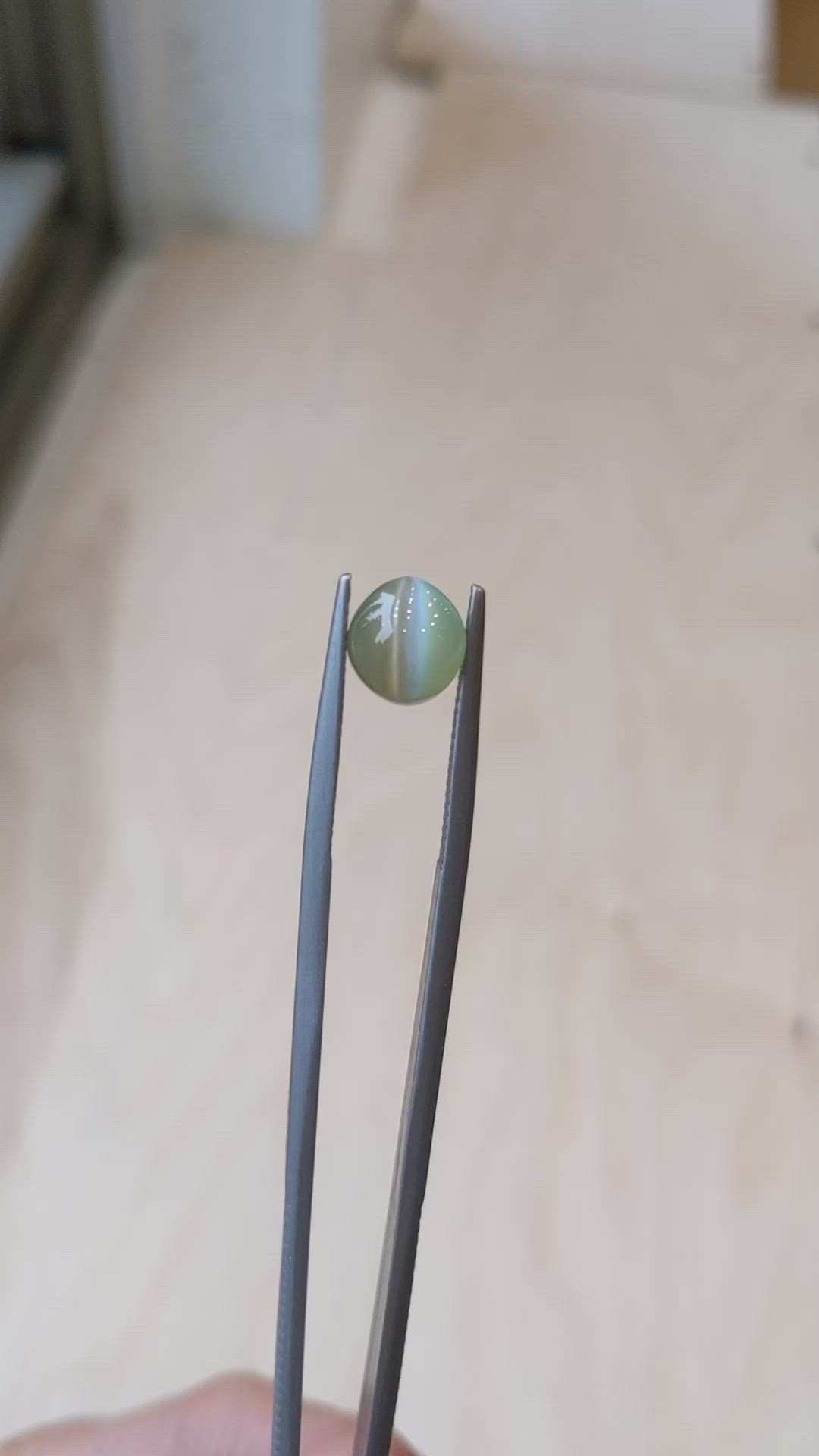 5.07 Ct. Green Cabochon Chrysoberyl from Ceylon (Sri Lanka) Size Video