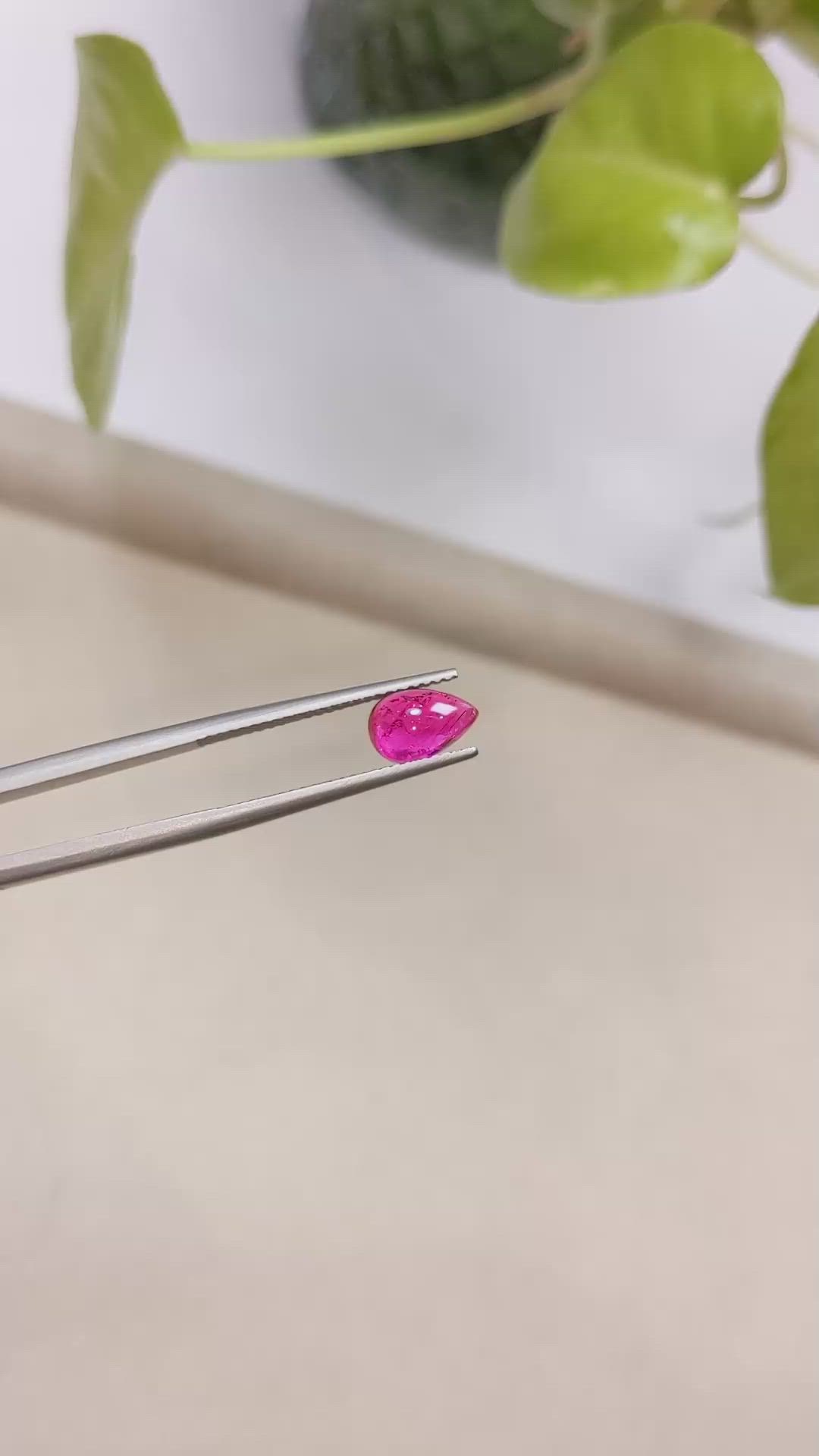 1.24 Ct. Cabochon Rubellite Tourmaline from Brazil Size Video