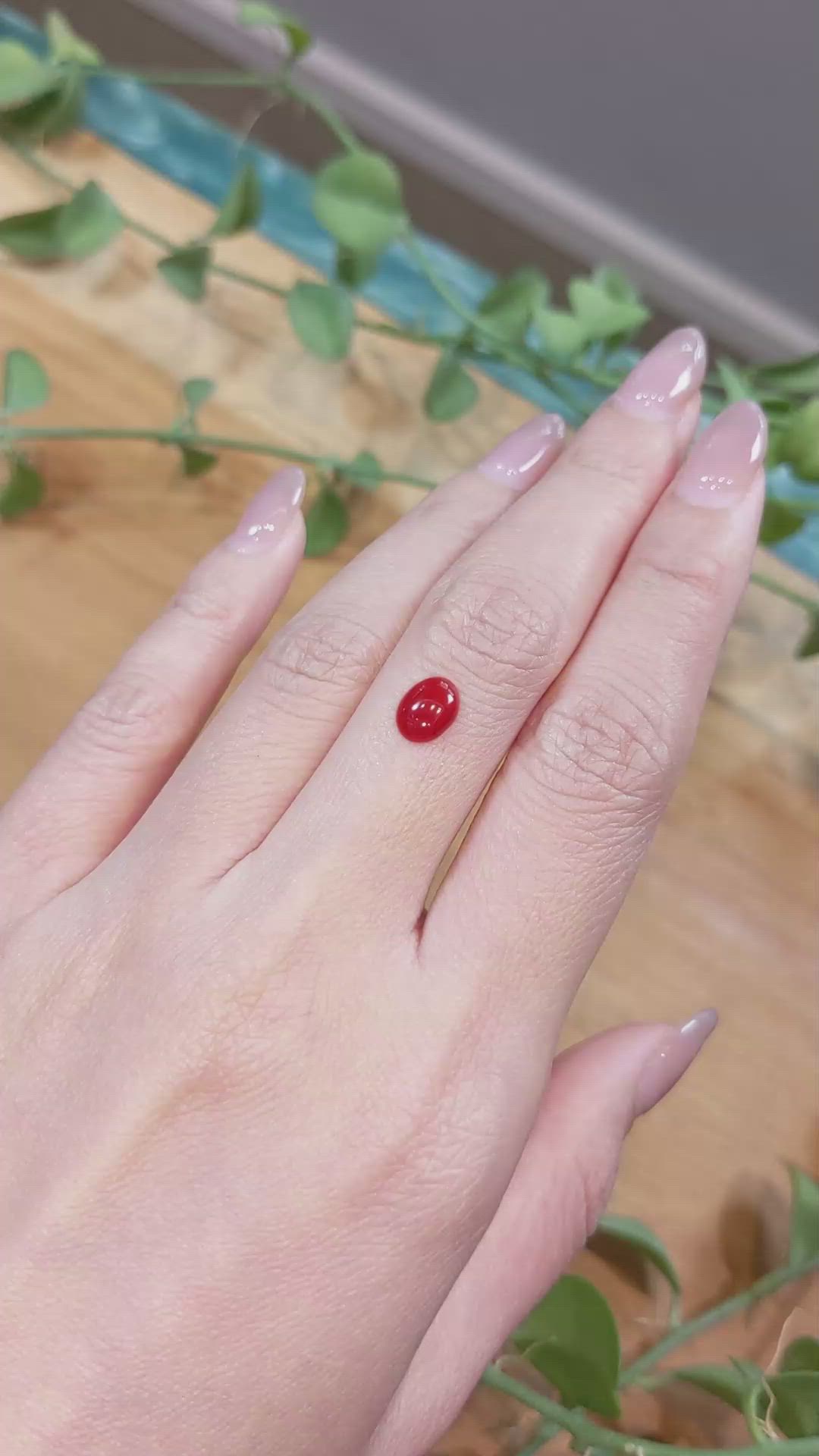 0.76 Ct. Cabochon Coral from Italy Size Video