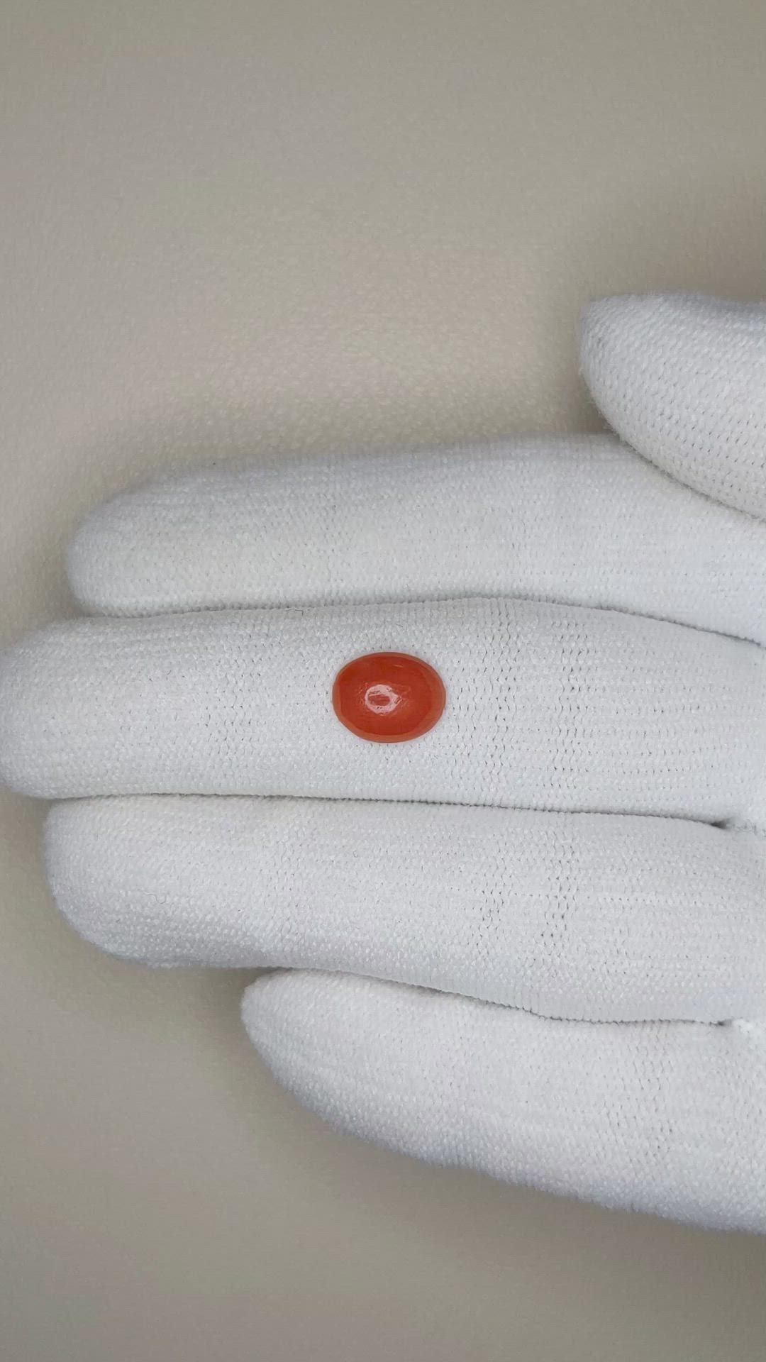 1.00 Ct. Orangish Red Cabochon Coral from Italy Size Video