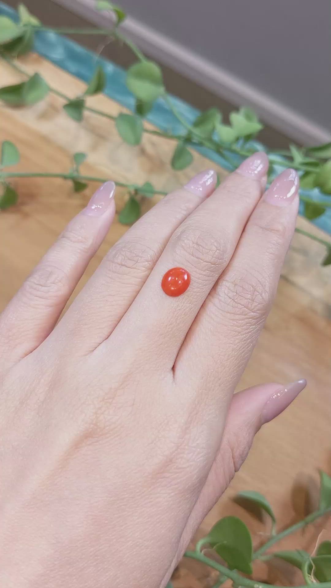 1.00 Ct. Orangish Red Cabochon Coral from Italy Size Video