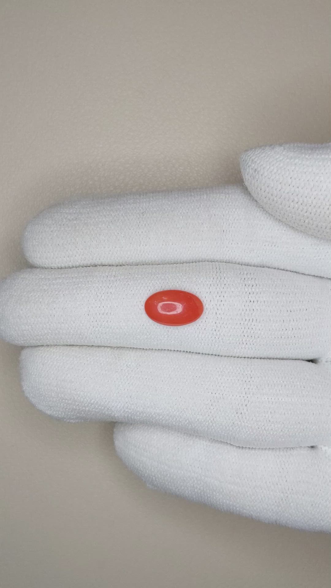 1.11 Ct. Orangish Red Cabochon Coral from Italy Size Video