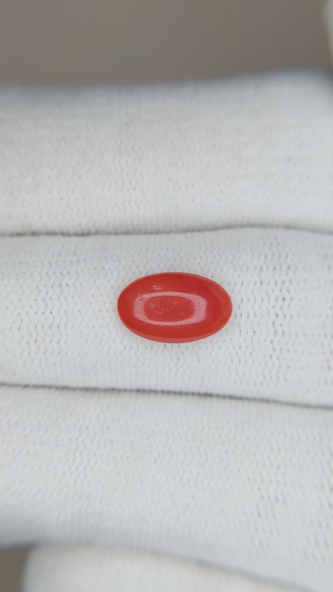 1.11 Ct. Orangish Red Cabochon Coral from Italy Size Video