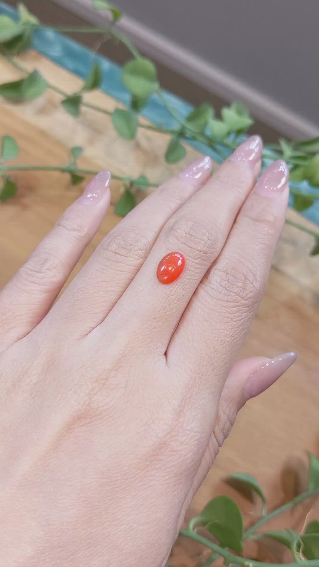 1.11 Ct. Orangish Red Cabochon Coral from Italy Size Video