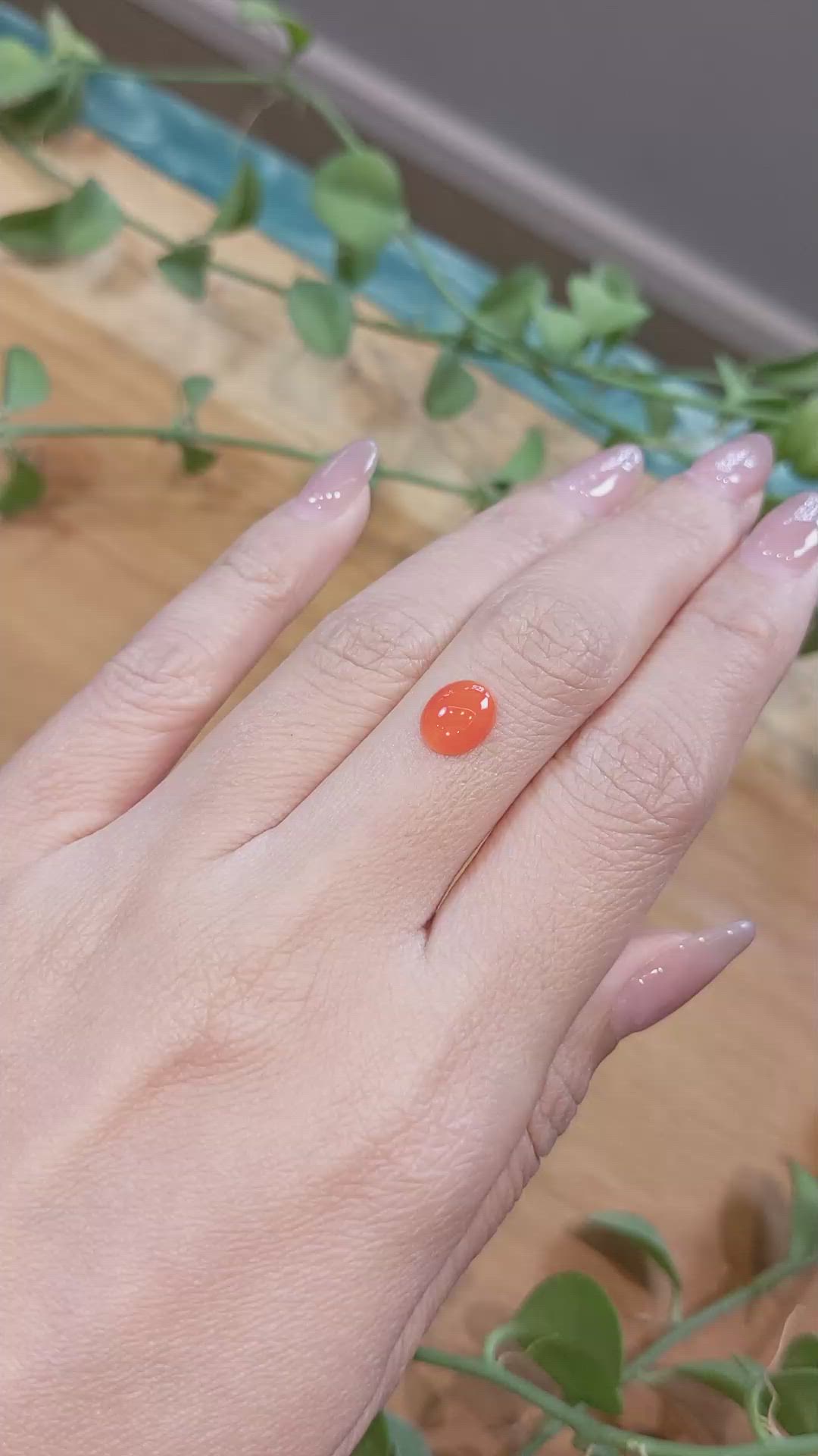 1.10 Ct. Orange Cabochon Coral from Italy Size Video