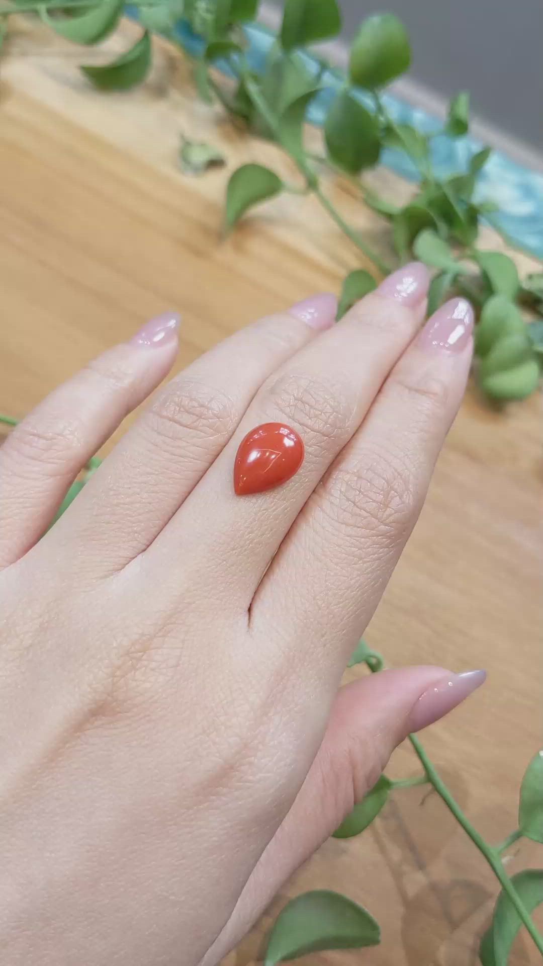 3.29 Ct. Cabochon Coral from Italy Size Video