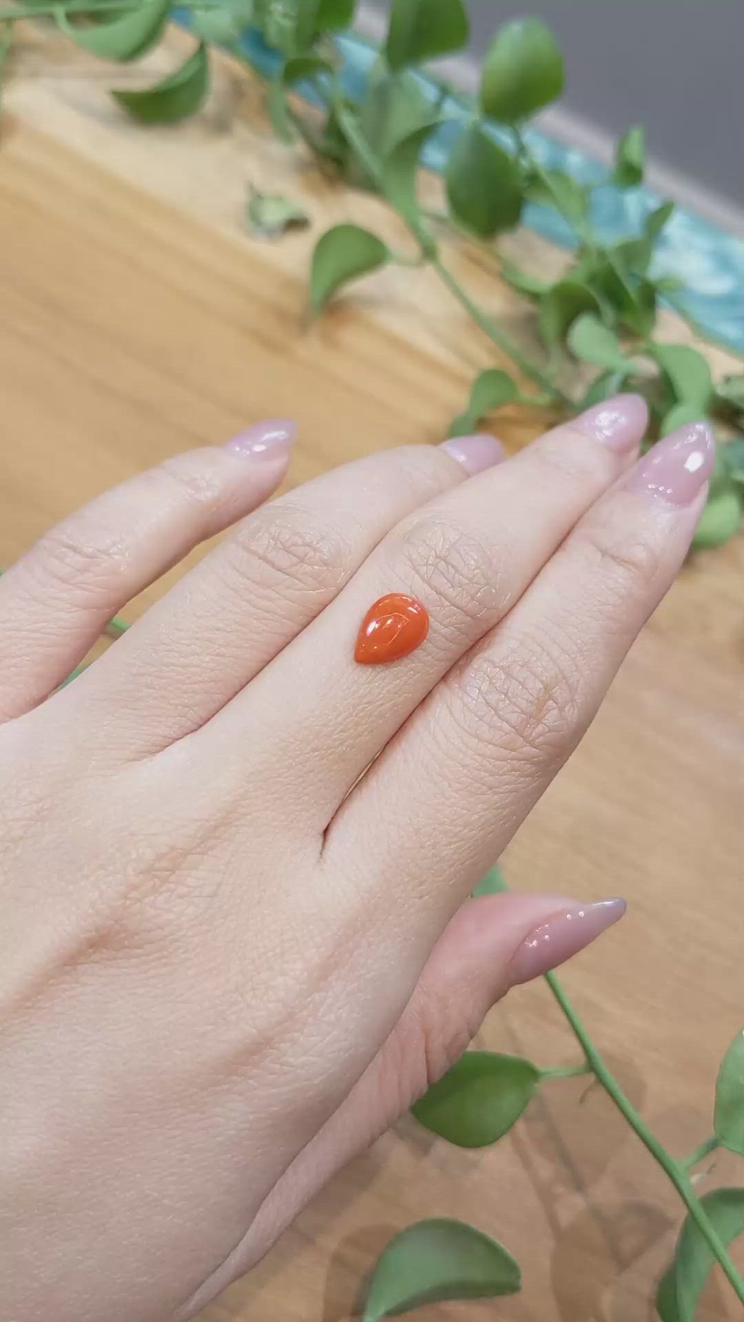 1.21 Ct. Cabochon Coral from Italy Size Video