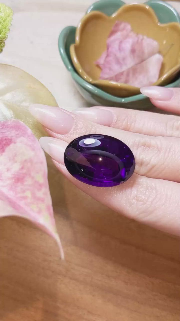 46.56 Ct. Cabochon Amethyst from Brazil Size Video