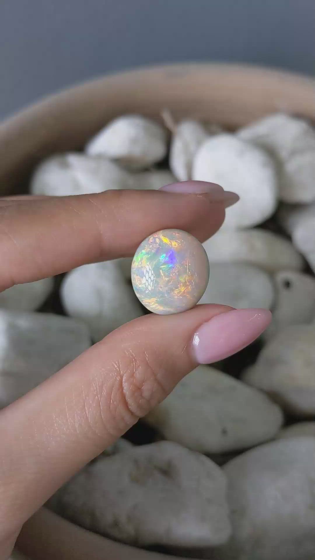 13.46 Ct. Cabochon White Opal from Australia Size Video