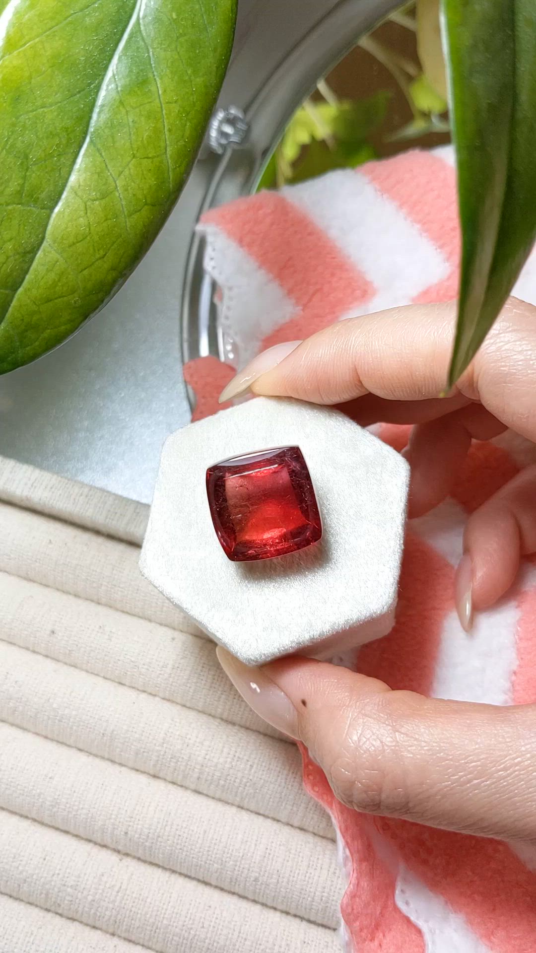 39.01 Ct. Orangish Red Cabochon Tourmaline from Africa Size Video