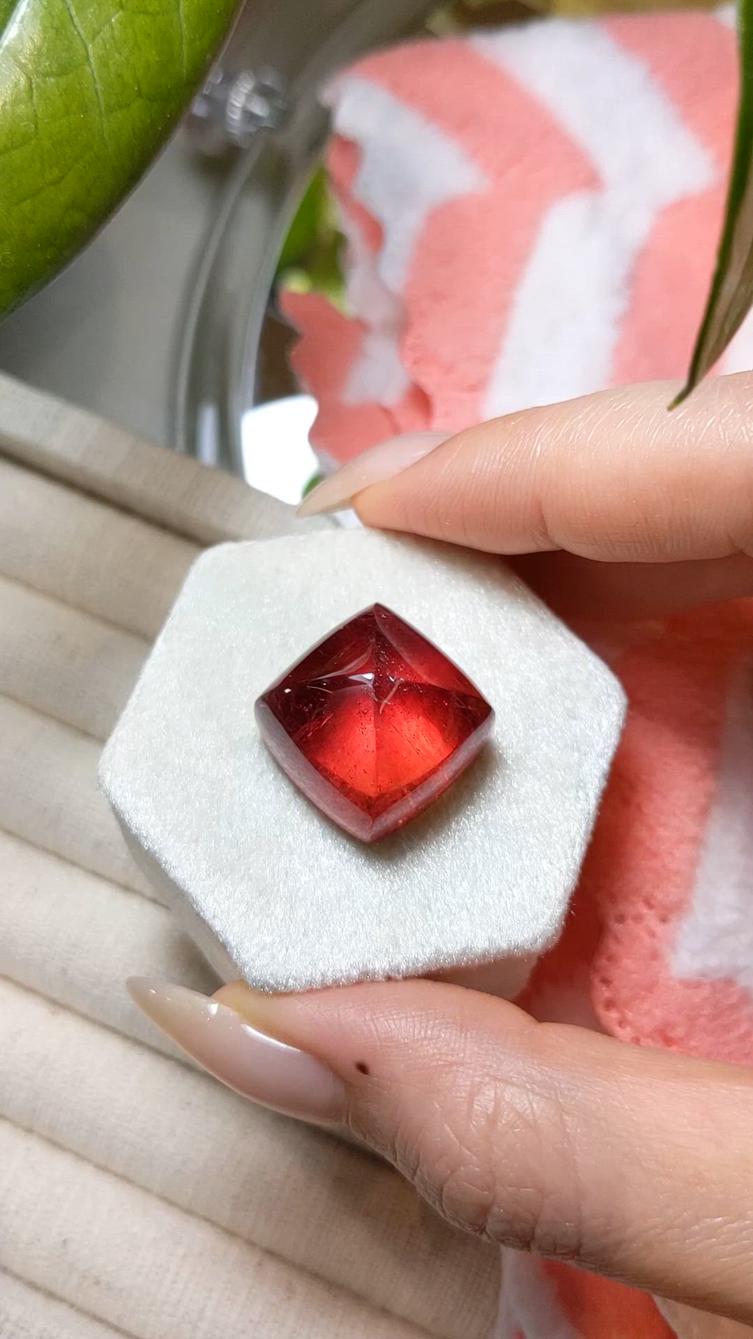 39.01 Ct. Orangish Red Cabochon Tourmaline from Africa Size Video