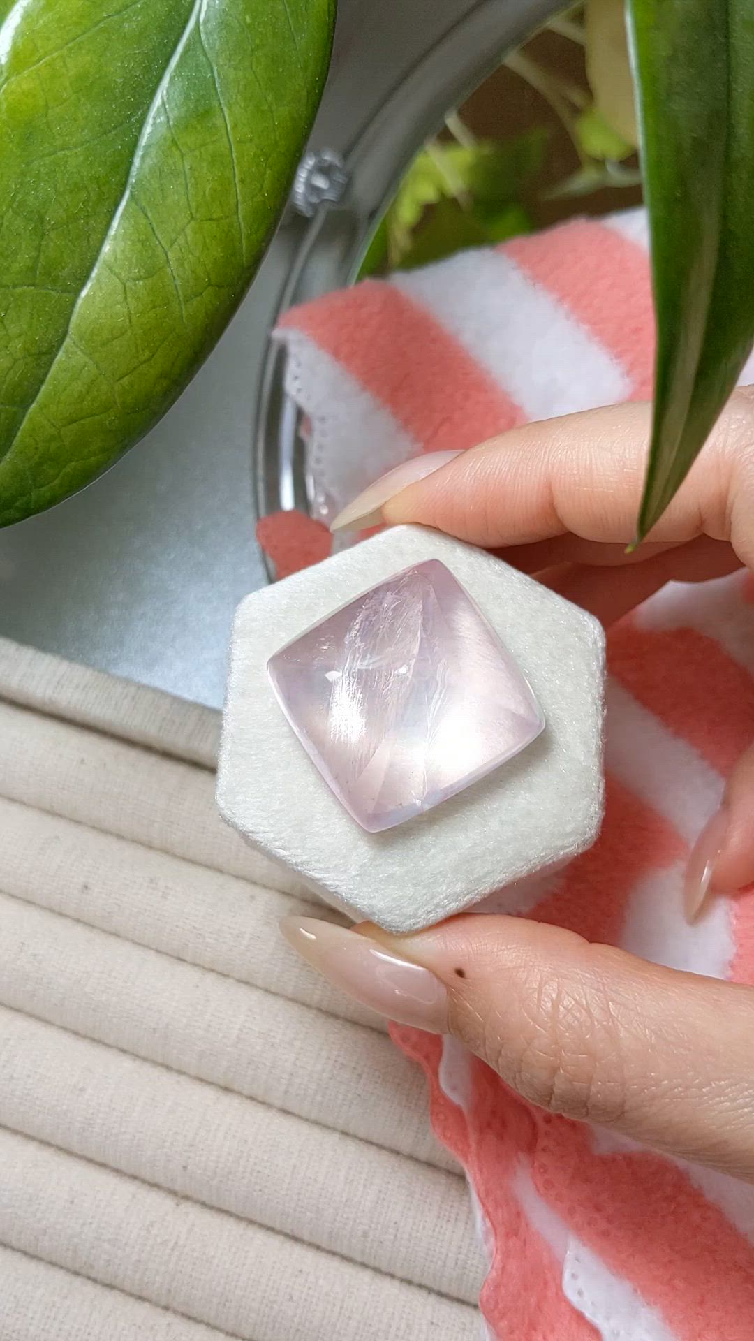 70.84 Ct. Pink Cabochon Rose Quartz from Brazil Size Video