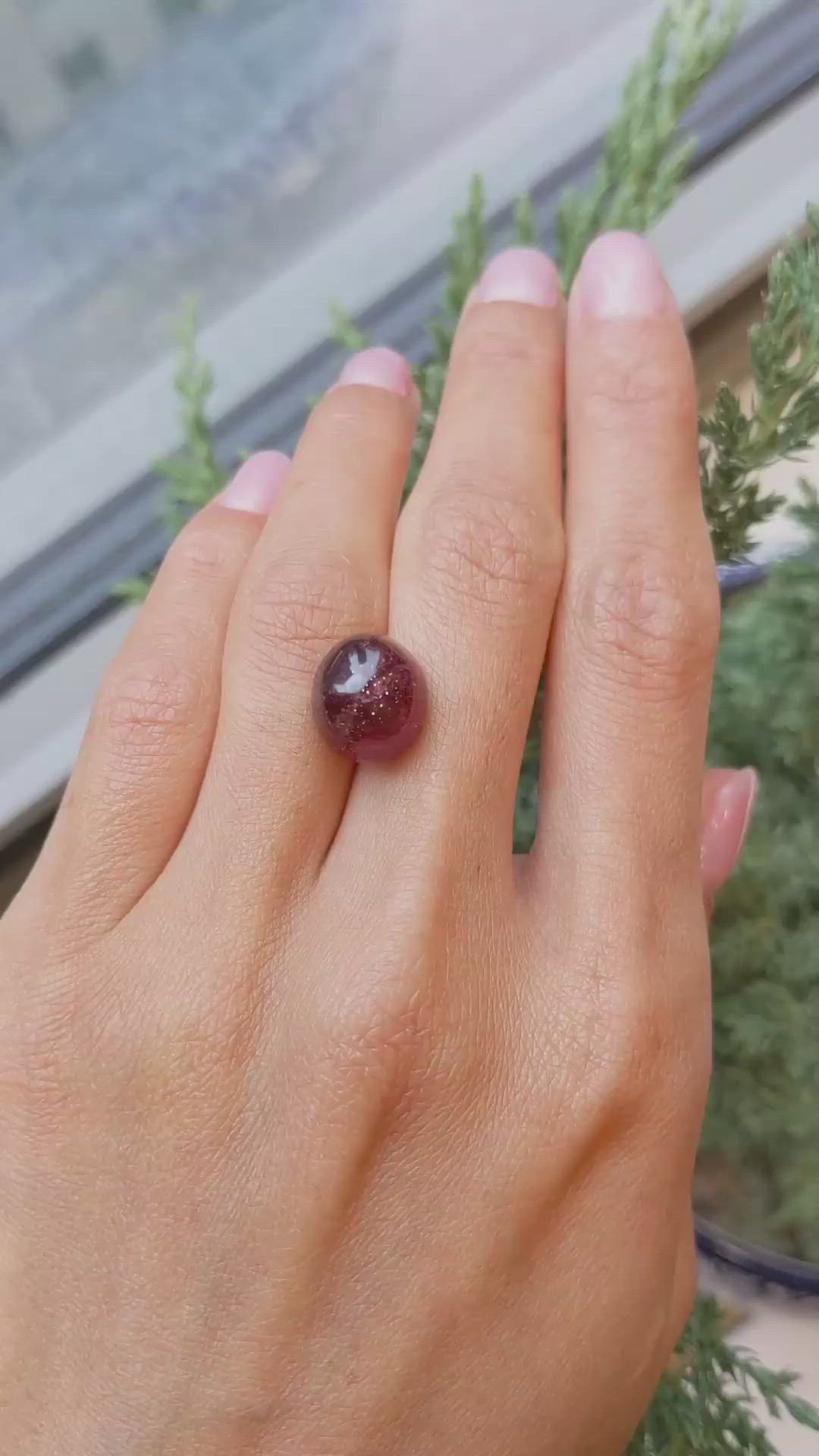11.37 Ct. Cabochon Rhodolite Garnet from Ceylon (Sri Lanka) Size Video