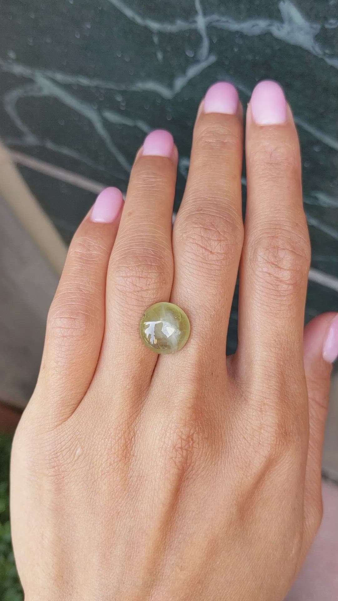 7.60 Ct. Cabochon Chrysoberyl from Ceylon (Sri Lanka) Size Video