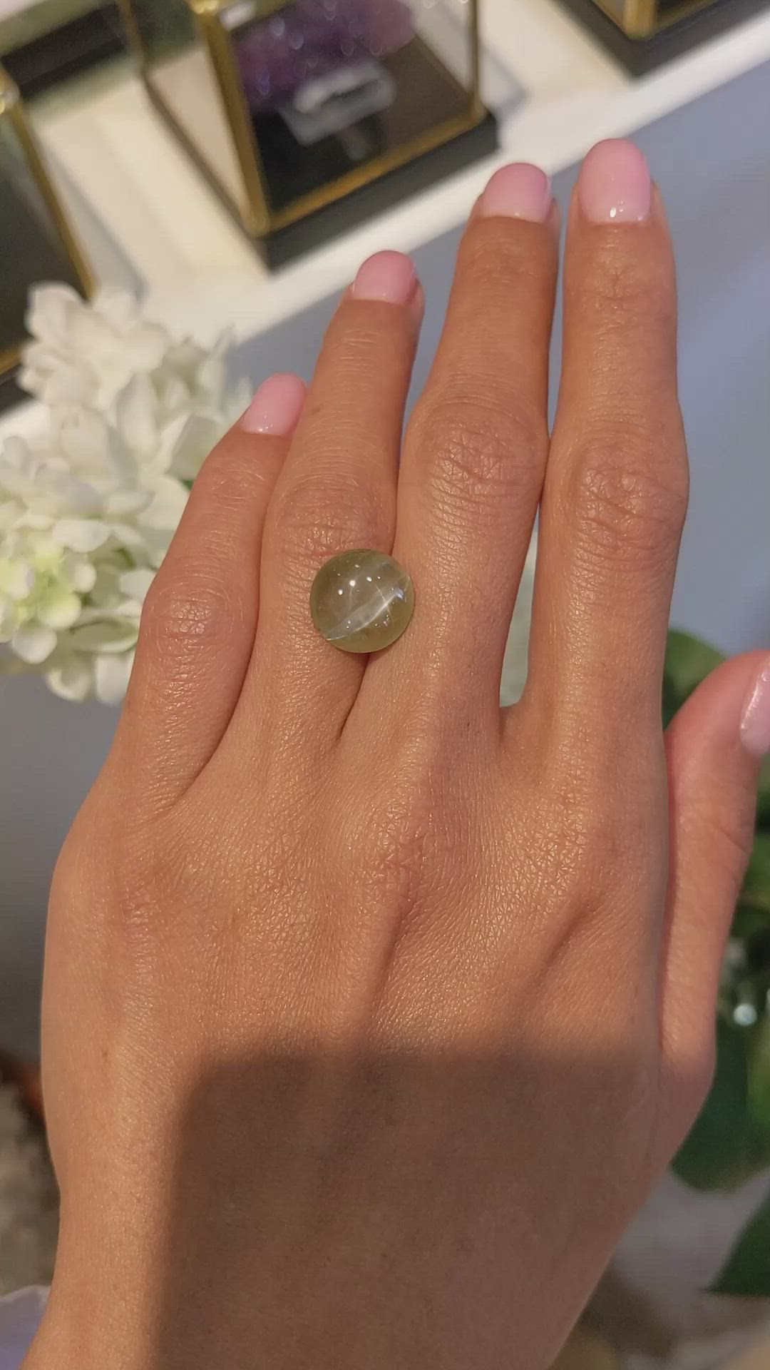 7.60 Ct. Cabochon Chrysoberyl from Ceylon (Sri Lanka) Size Video