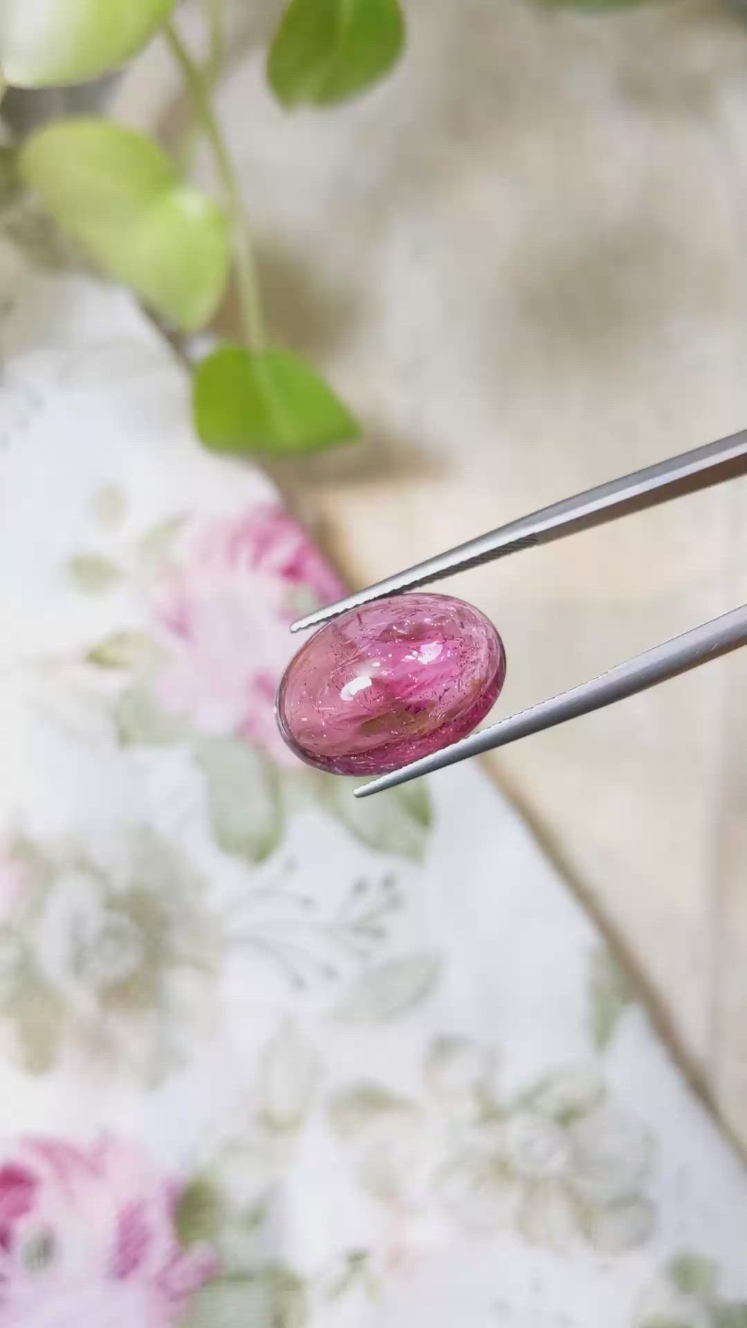 11.53 Ct. Cabochon Rubellite Tourmaline from Brazil Size Video