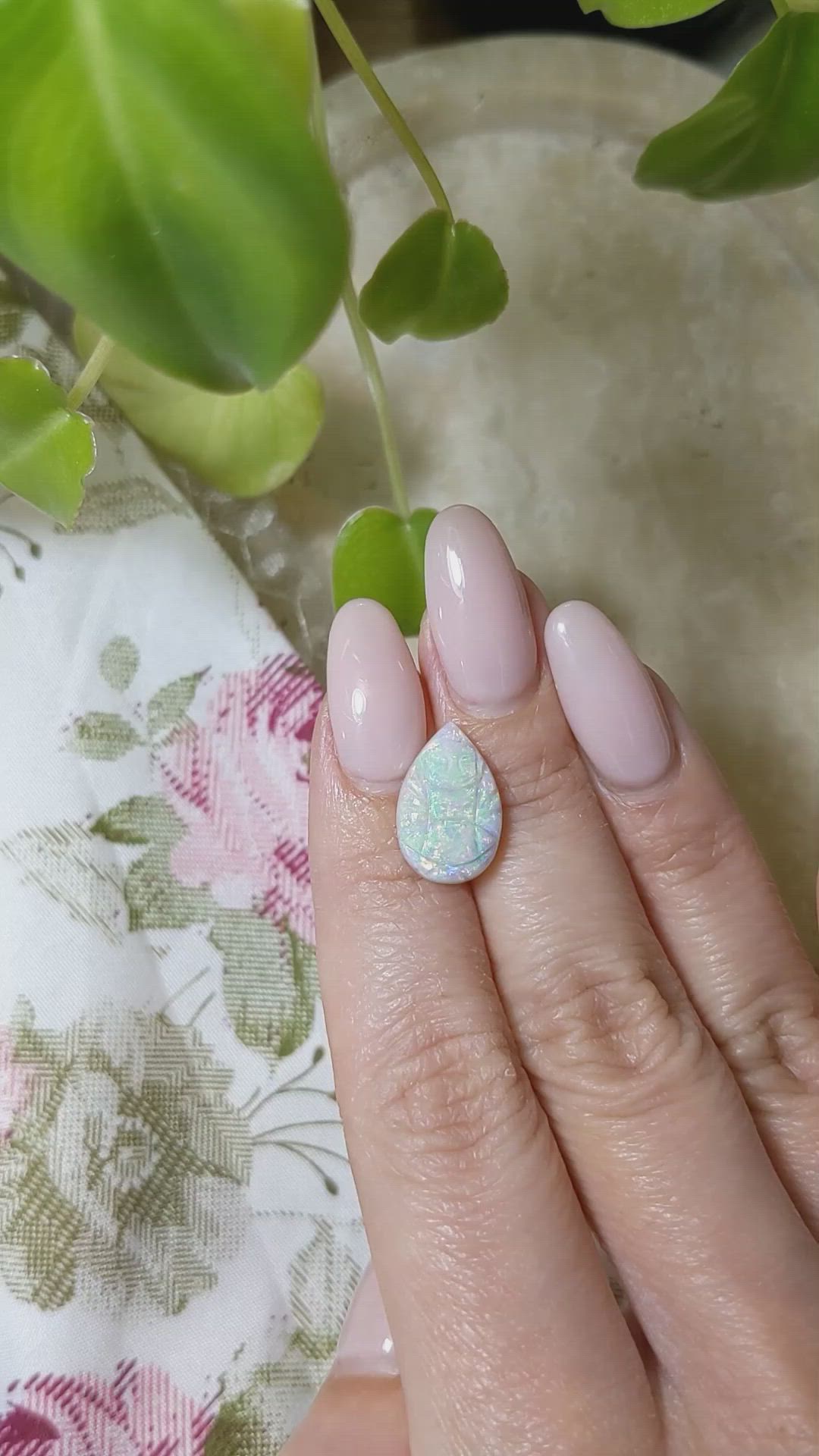 3.73 Ct. Cabochon White Opal from Australia Size Video