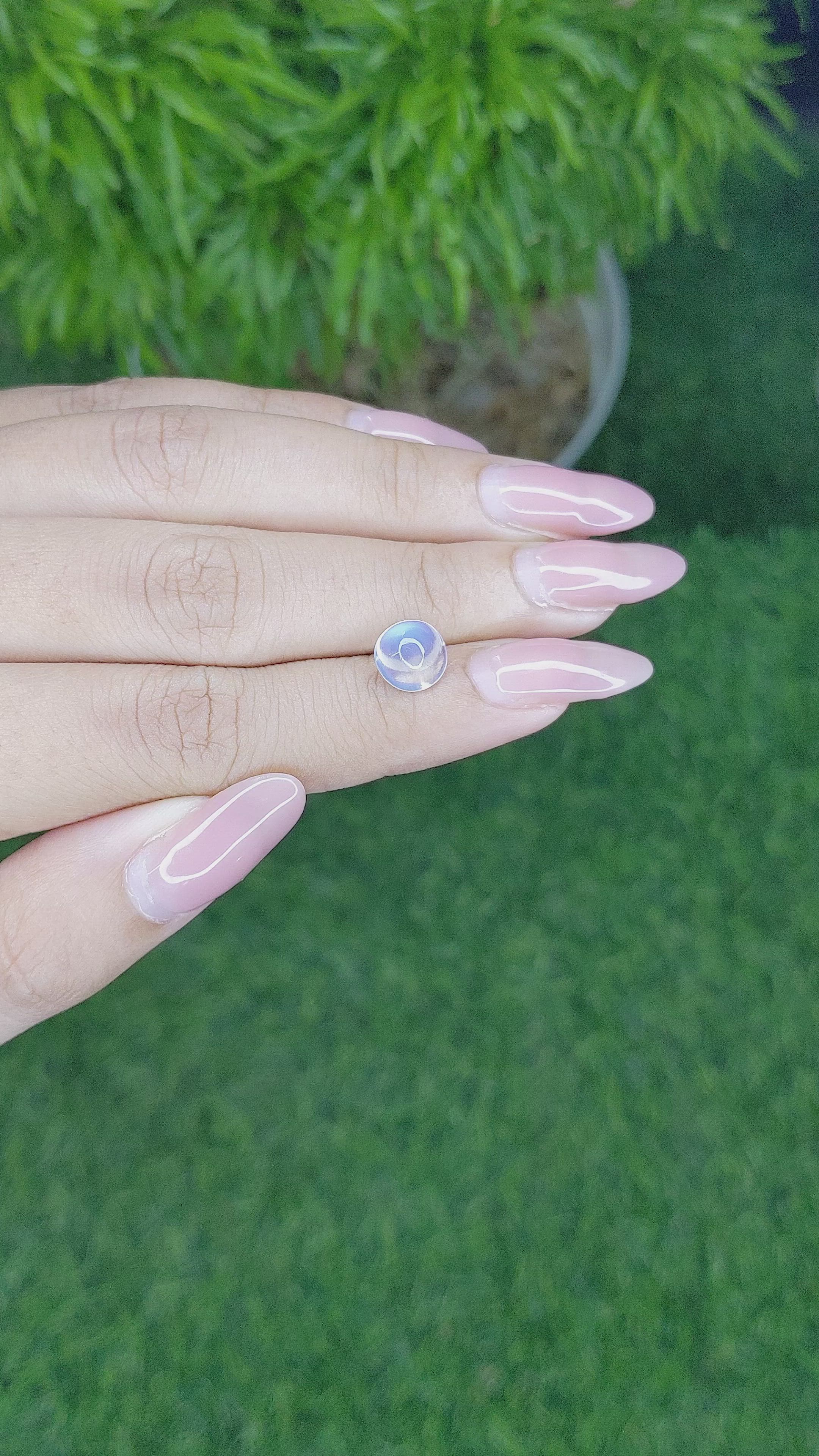 2.03 Ct. Blue Flash Cabochon Moonstone from Madagascar Size Video