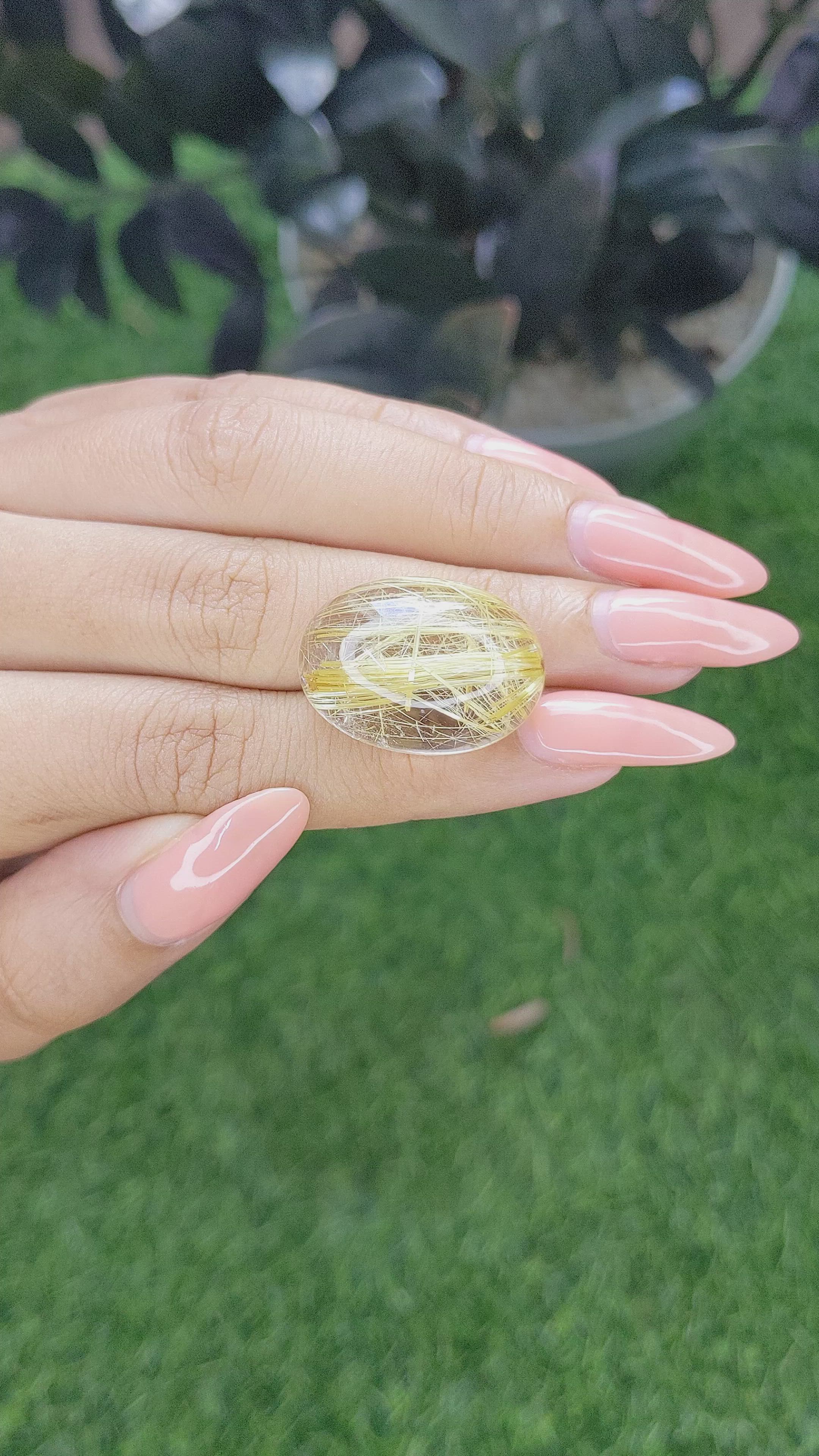 33.09 Ct. Yellow Cabochon Rutilated Quartz from Madagascar Size Video