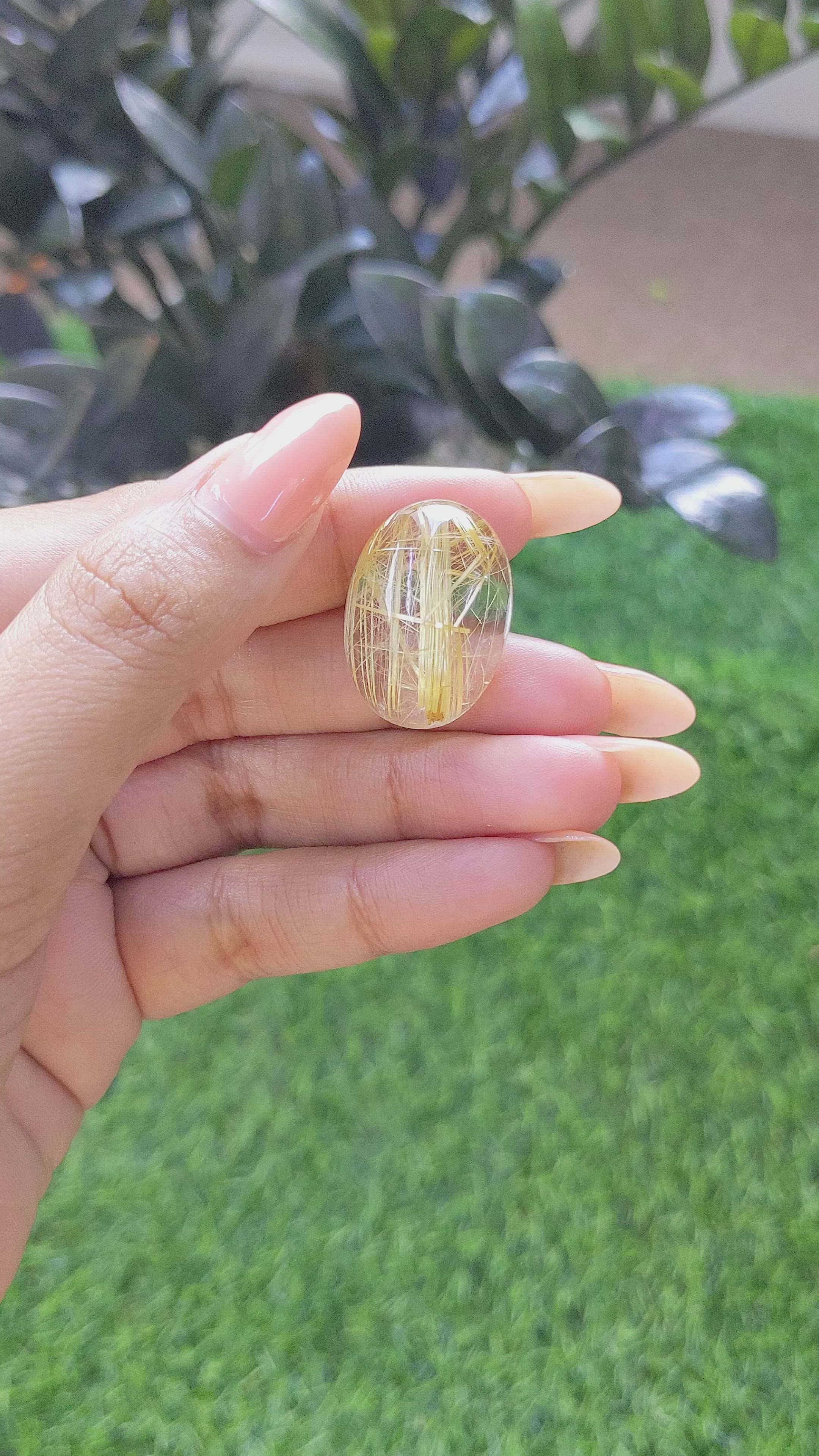 33.09 Ct. Yellow Cabochon Rutilated Quartz from Madagascar Size Video