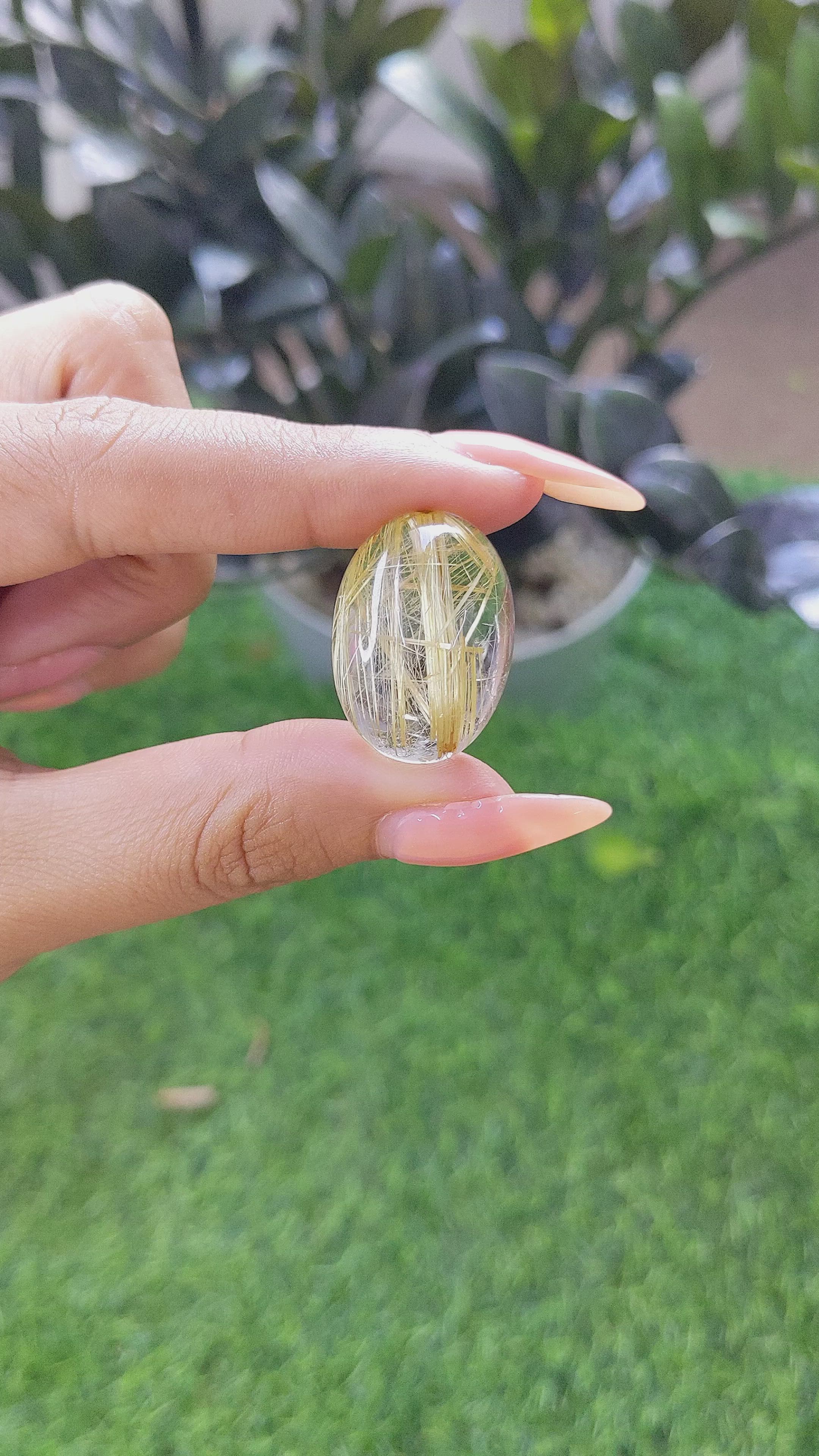 33.09 Ct. Yellow Cabochon Rutilated Quartz from Madagascar Size Video