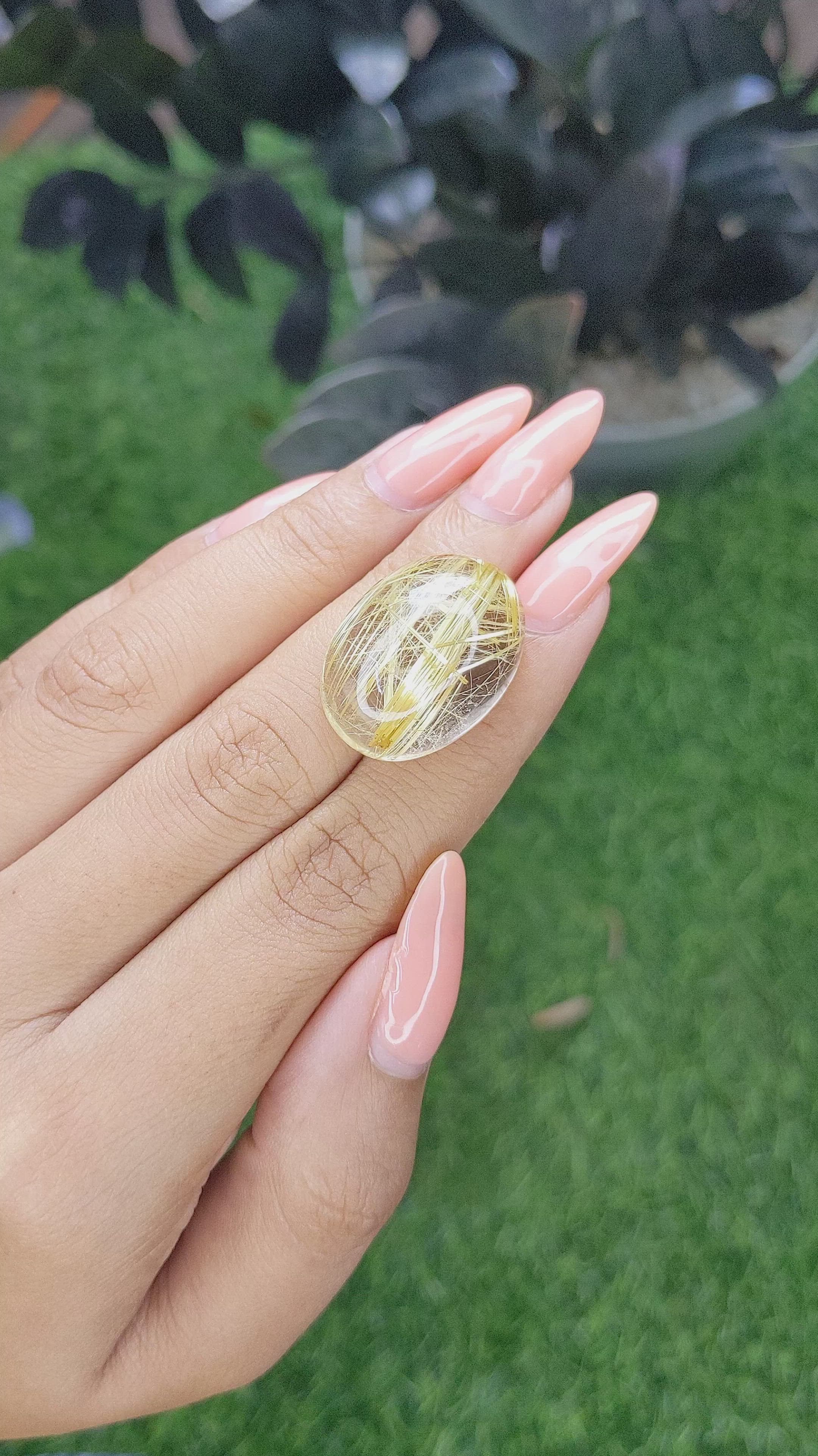 33.09 Ct. Yellow Cabochon Rutilated Quartz from Madagascar Size Video