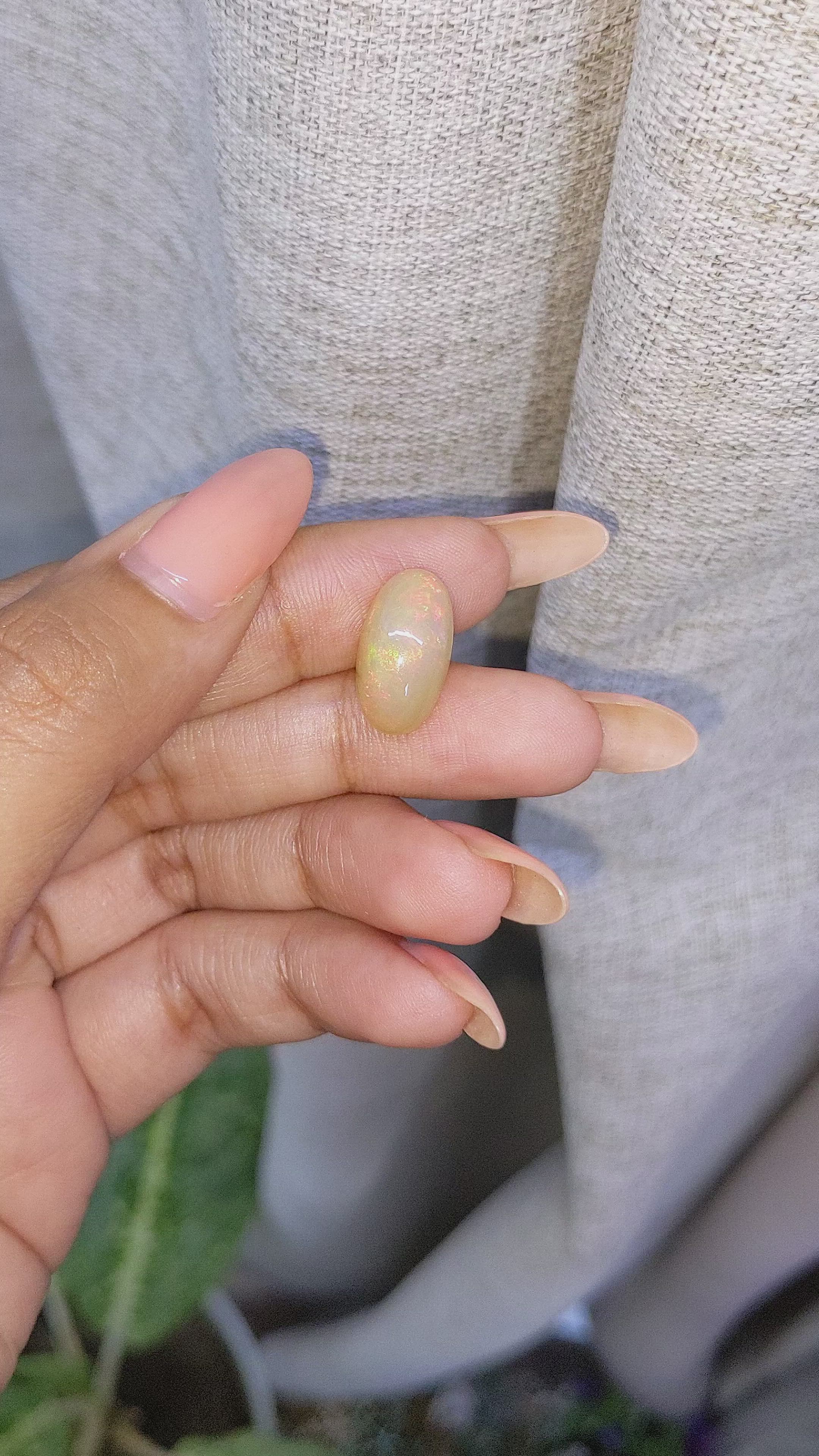 5.34 Ct. Multi Color Cabochon White Opal from Ethiopia Size Video