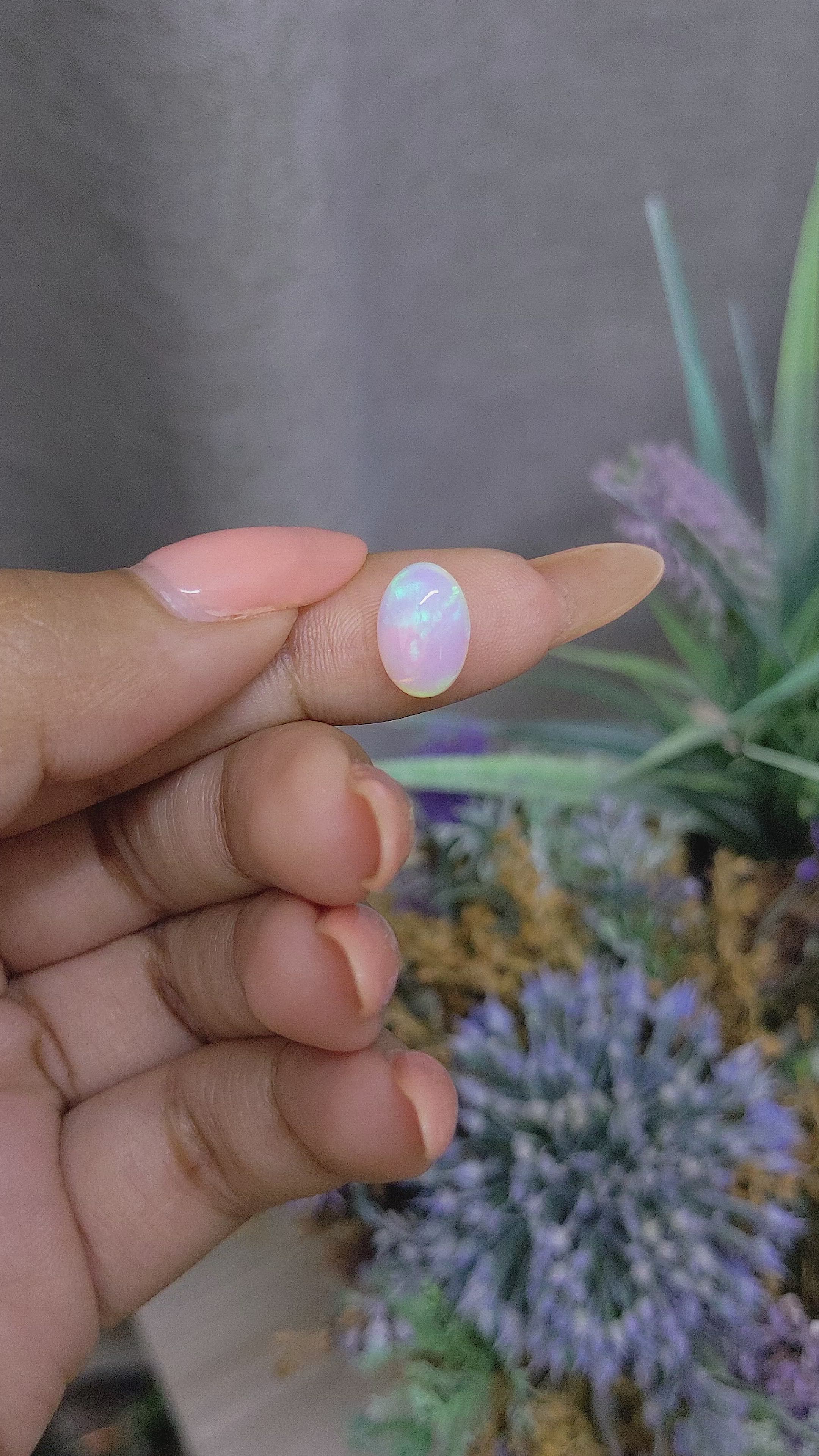 2.13 Ct. Multi Color Cabochon White Opal from Ethiopia Size Video