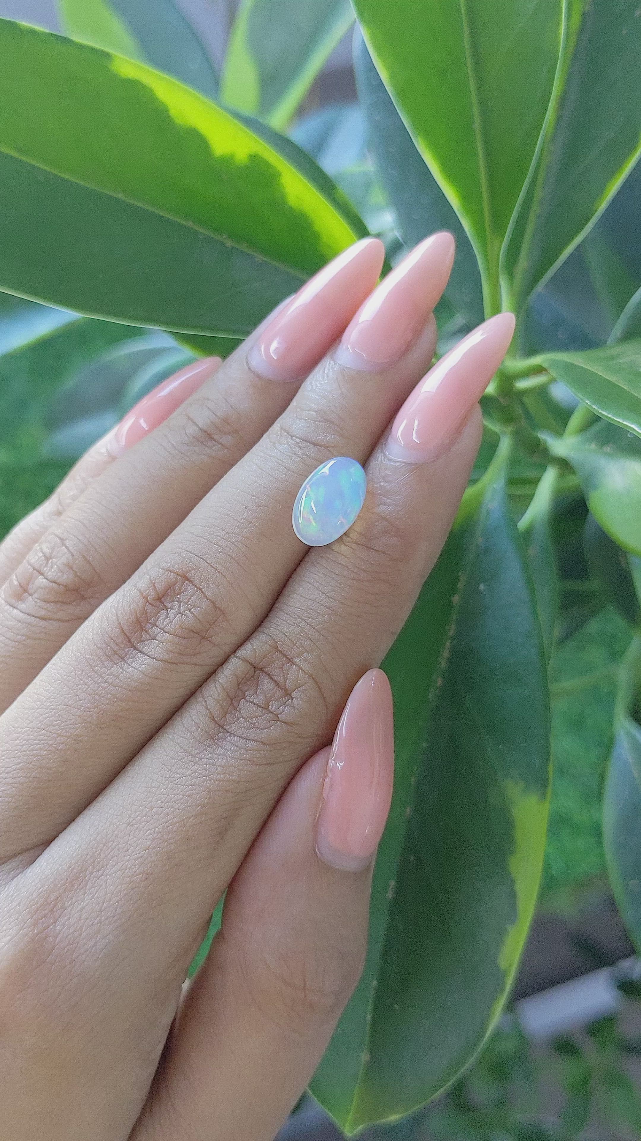 1.76 Ct. Multi Color Cabochon White Opal from Ethiopia Size Video