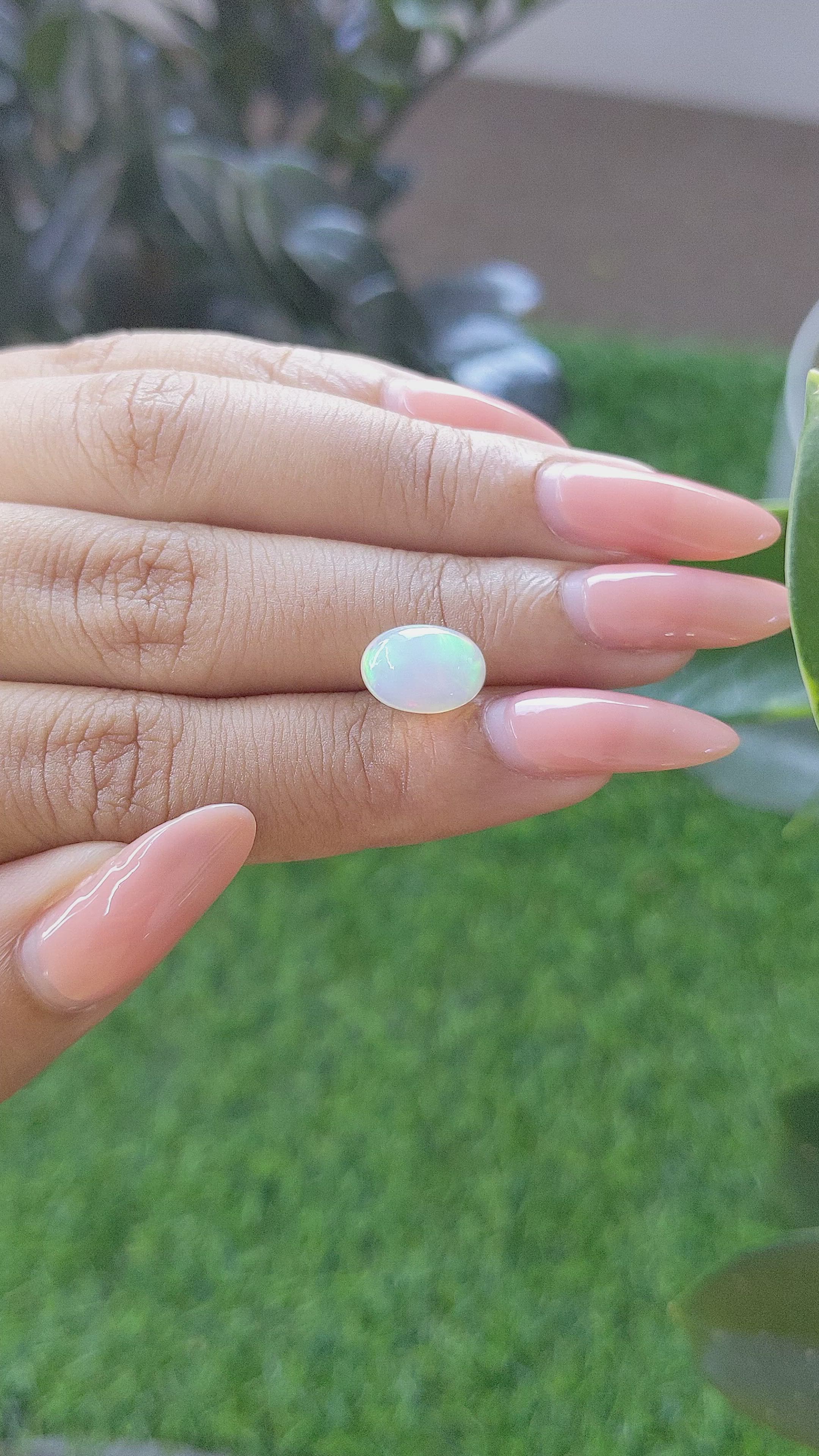 1.96 Ct. Multi Color Cabochon White Opal from Ethiopia Size Video