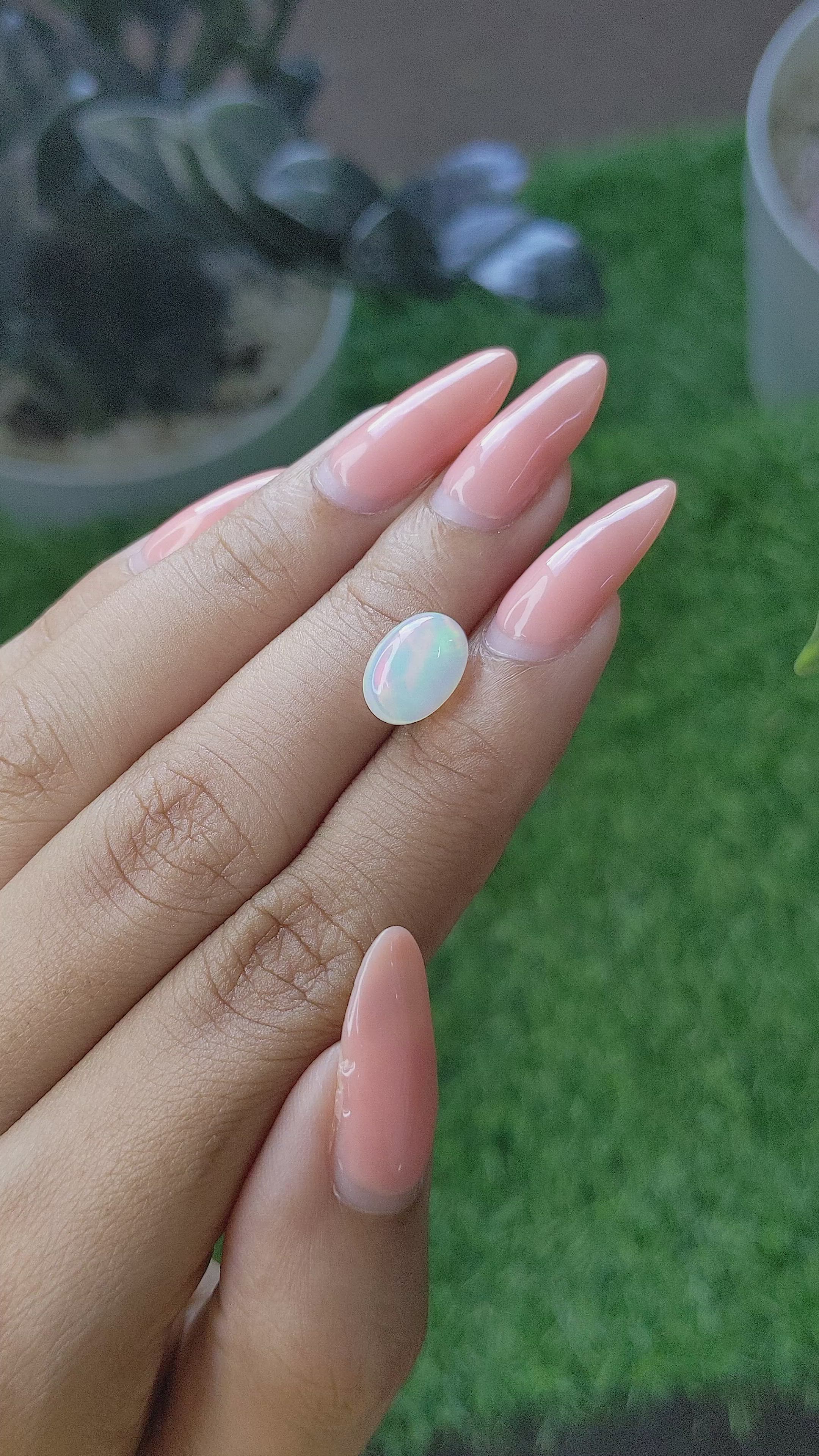 1.96 Ct. Multi Color Cabochon White Opal from Ethiopia Size Video