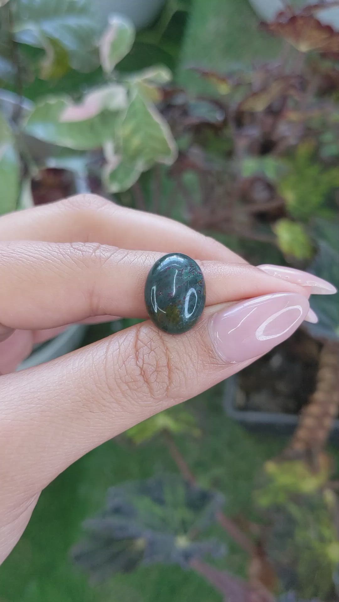 8.16 Ct. Green with Red Spots Cabochon Bloodstone (Heliotrope) from Madagascar Size Video