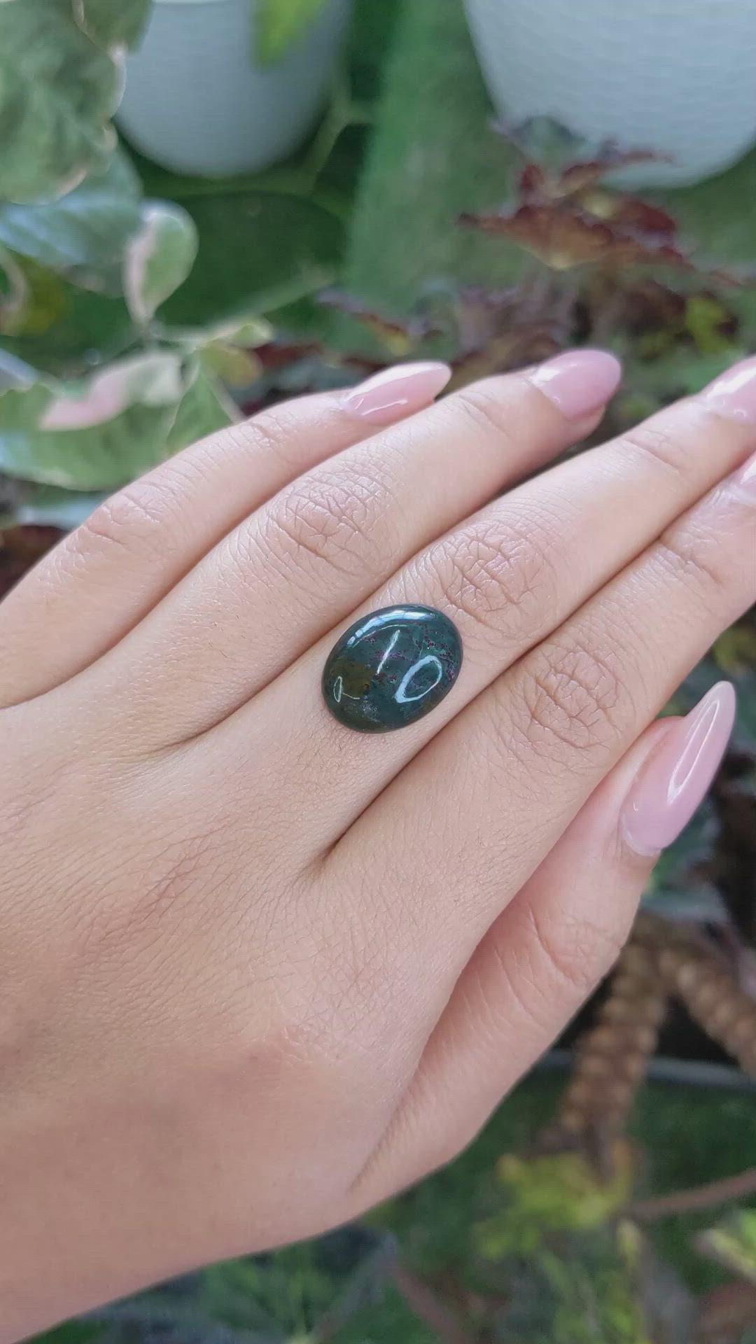 8.16 Ct. Green with Red Spots Cabochon Bloodstone (Heliotrope) from Madagascar Size Video