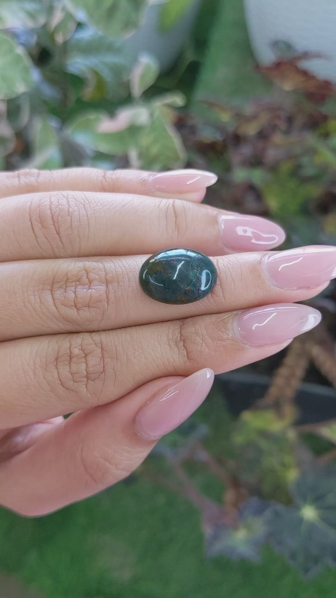 8.16 Ct. Green with Red Spots Cabochon Bloodstone (Heliotrope) from Madagascar Size Video