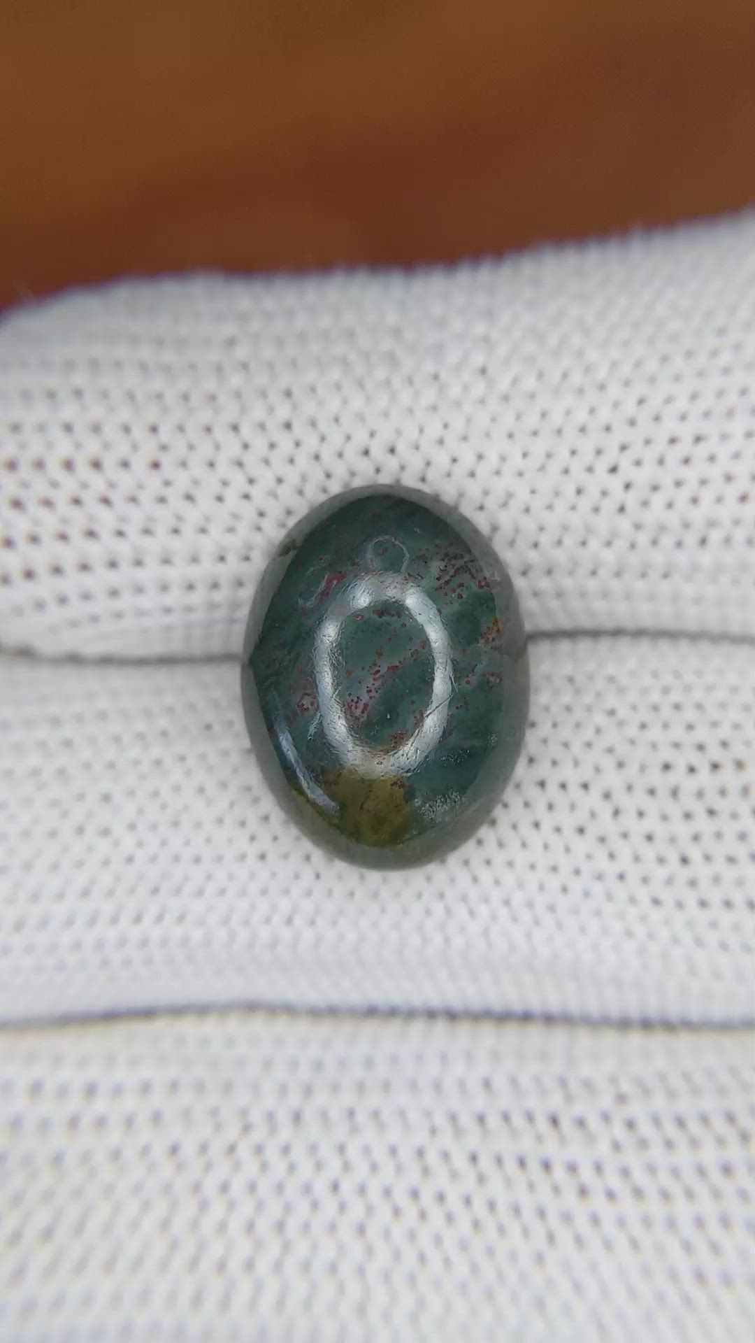 8.16 Ct. Green with Red Spots Cabochon Bloodstone (Heliotrope) from Madagascar Size Video