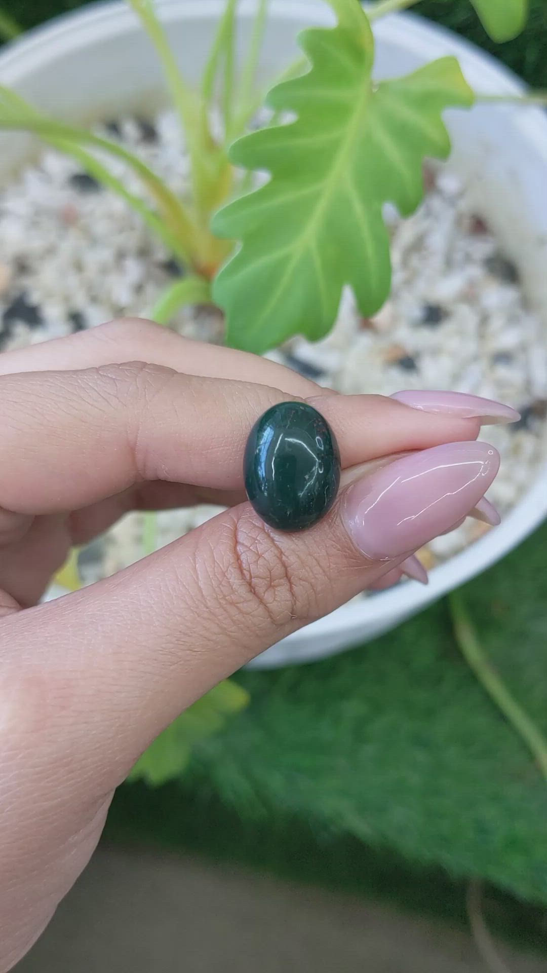 8.98 Ct. Green with Red Spots Cabochon Bloodstone (Heliotrope) from Brazil Size Video