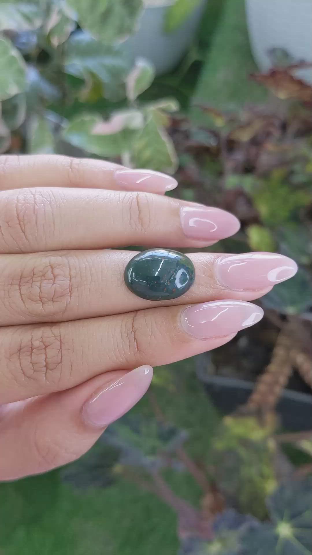 7.65 Ct. Green with Red Spots Cabochon Bloodstone (Heliotrope) from Brazil Size Video