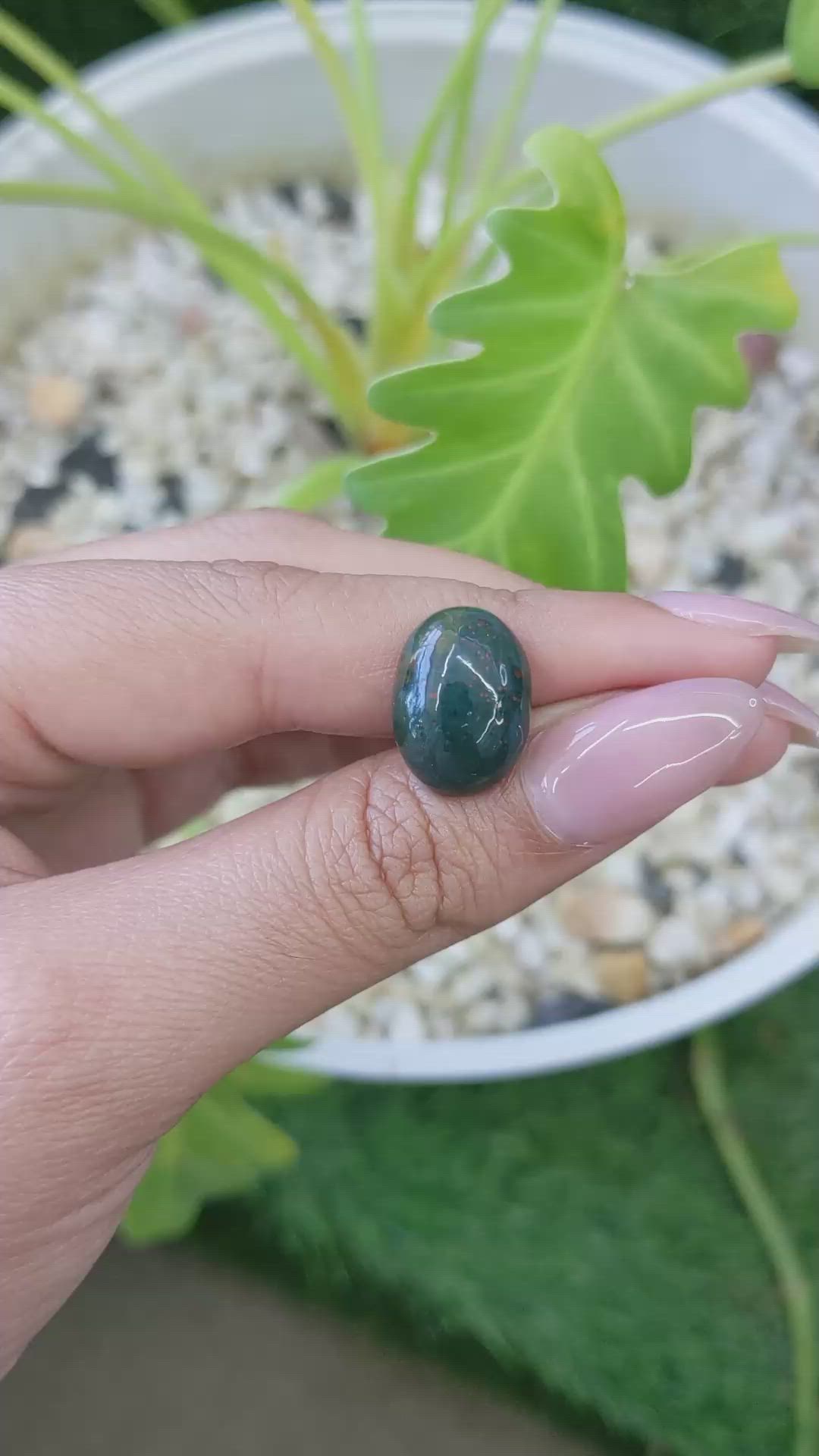 7.65 Ct. Green with Red Spots Cabochon Bloodstone (Heliotrope) from Brazil Size Video