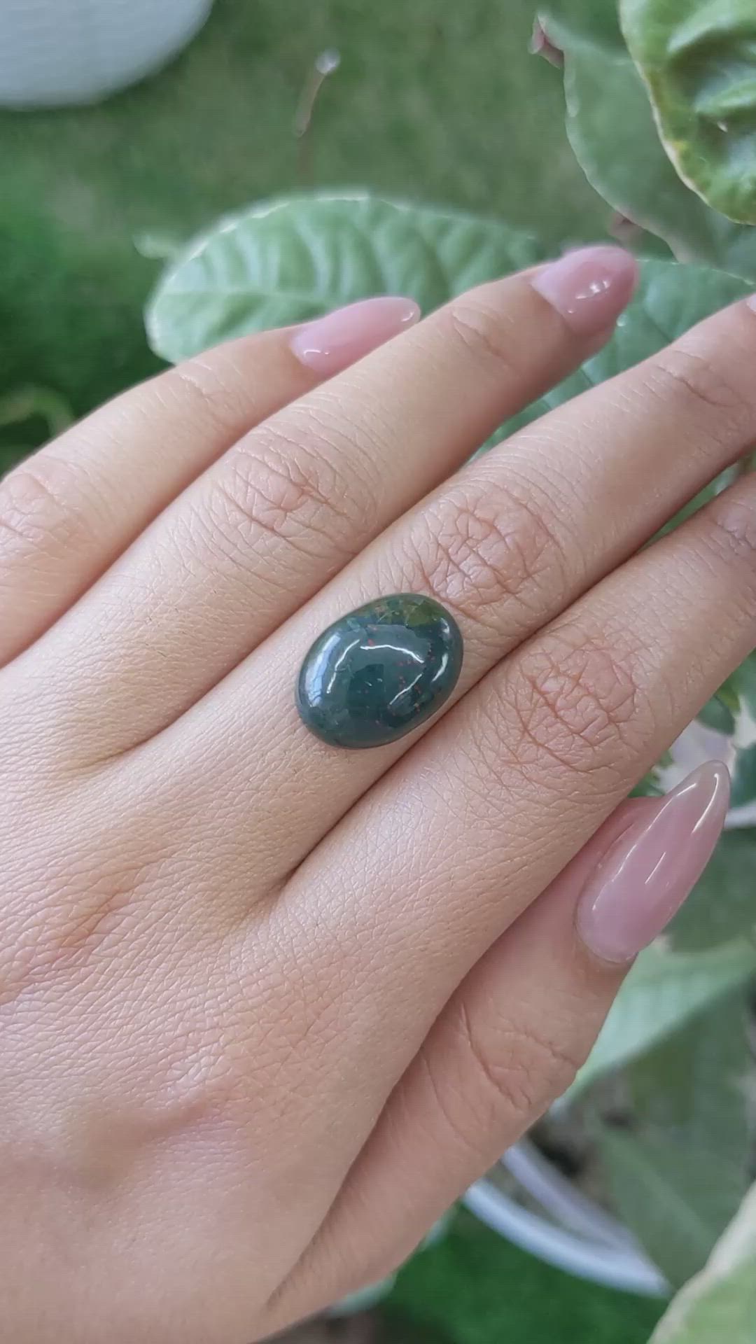 7.65 Ct. Green with Red Spots Cabochon Bloodstone (Heliotrope) from Brazil Size Video