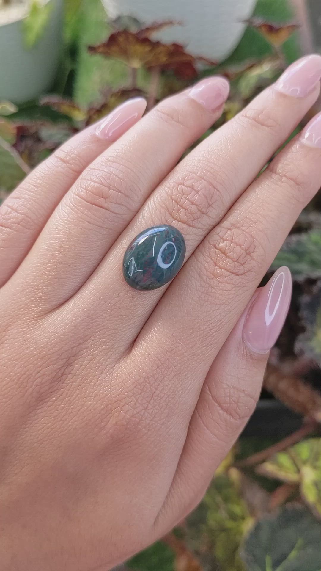 9.17 Ct. Green with Red Spots Cabochon Bloodstone (Heliotrope) from Brazil Size Video