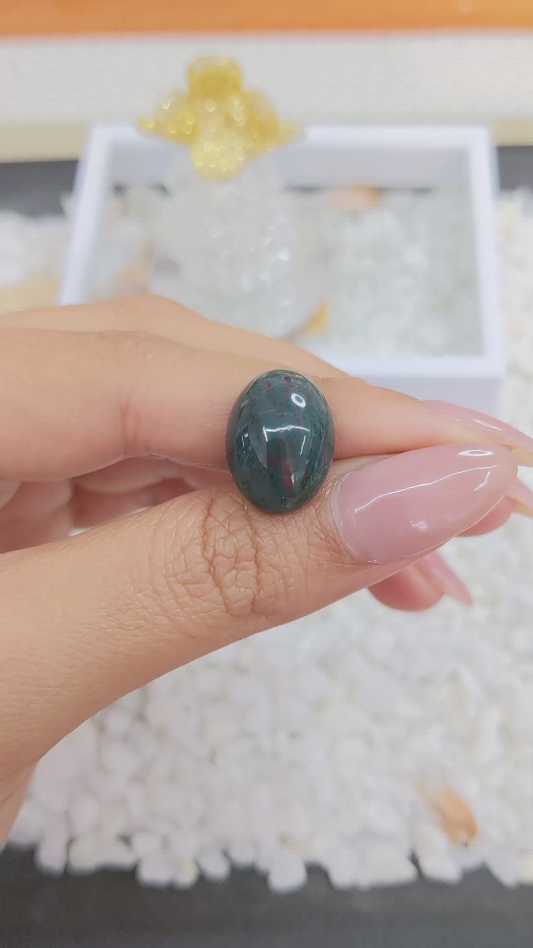 9.17 Ct. Green with Red Spots Cabochon Bloodstone (Heliotrope) from Brazil Size Video