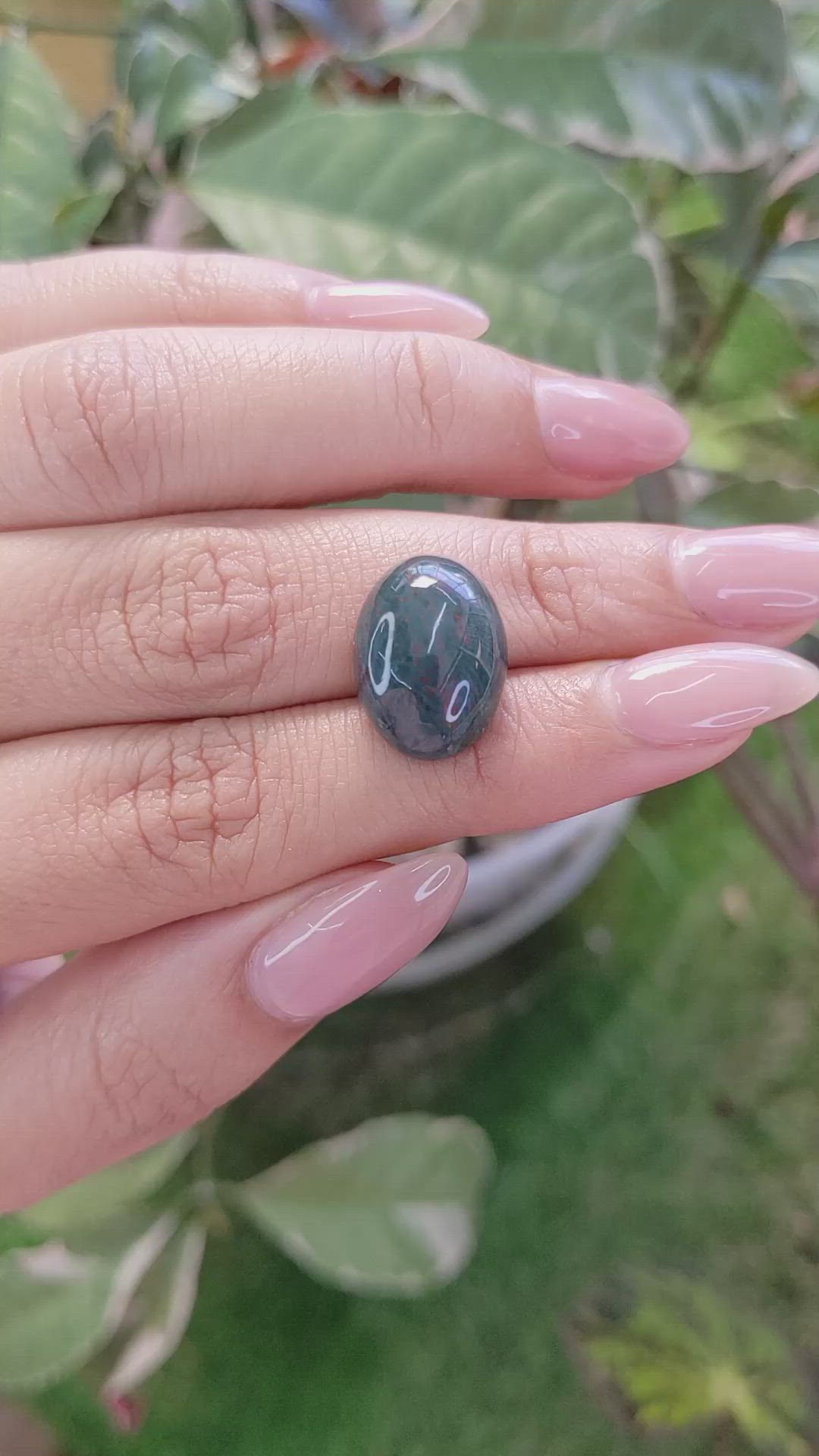 9.17 Ct. Green with Red Spots Cabochon Bloodstone (Heliotrope) from Brazil Size Video