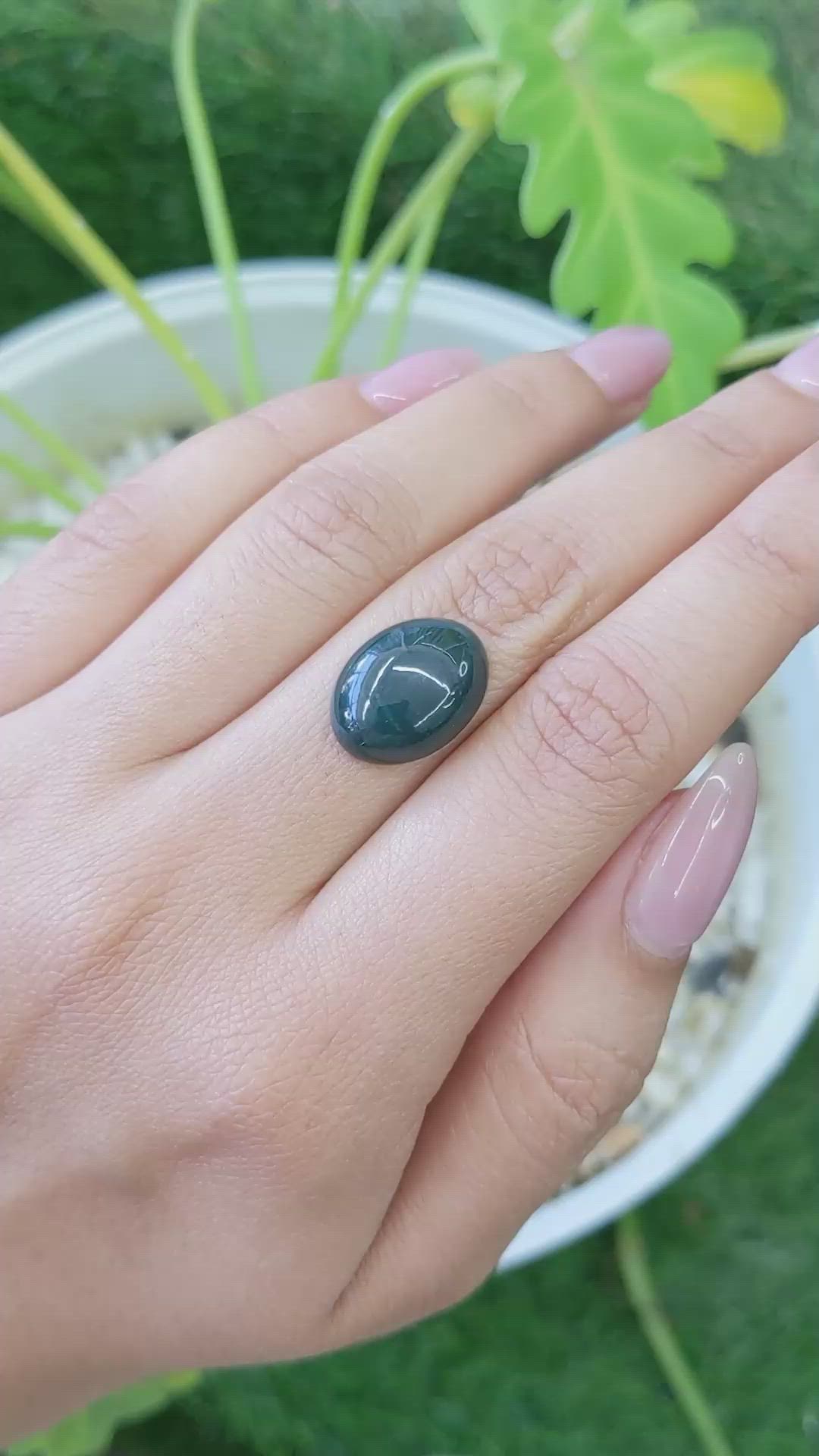 8.39 Ct. Green with Red Spots Cabochon Bloodstone (Heliotrope) from Madagascar Size Video