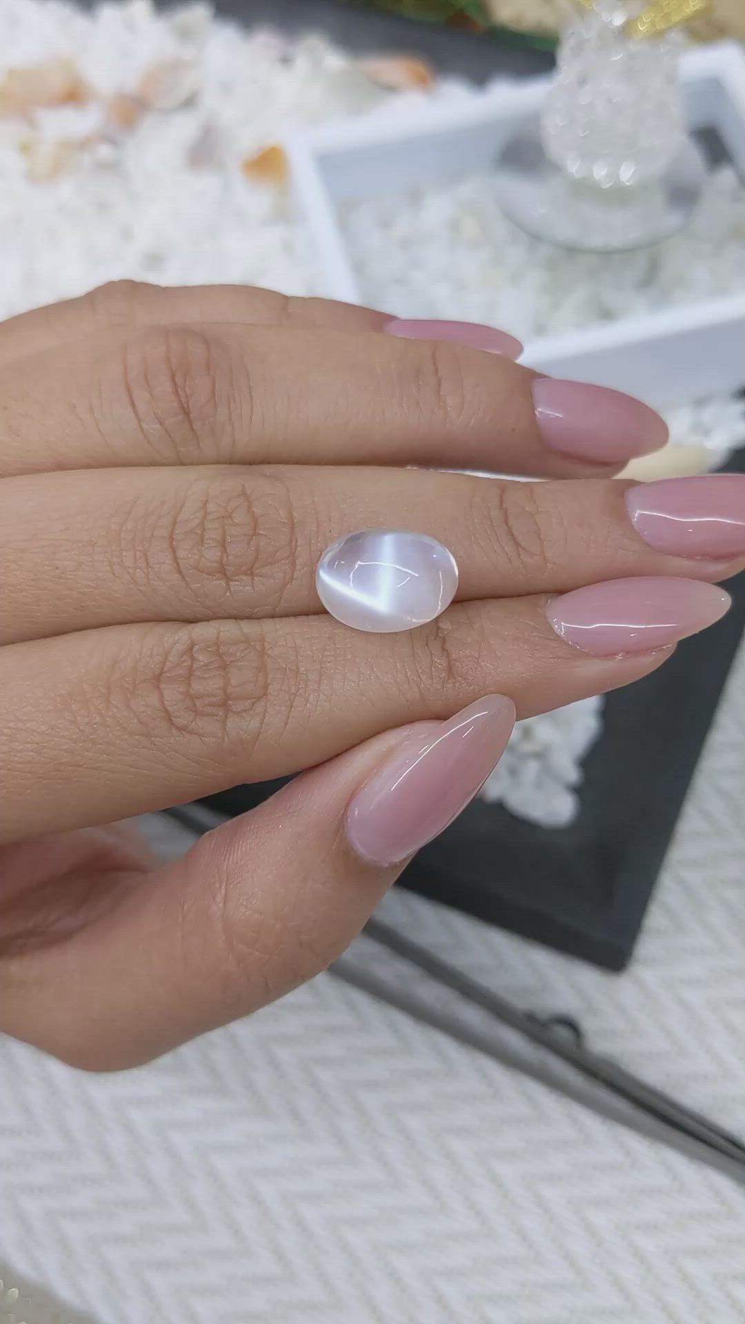 6.28 Ct. Blue Flash Cabochon Moonstone from Ceylon (Sri Lanka) Size Video