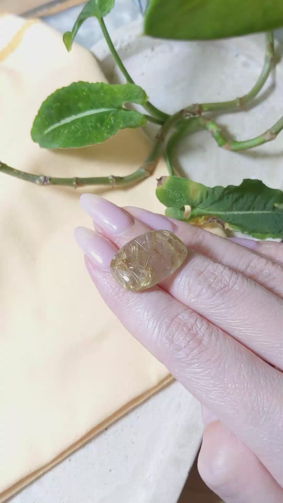 25.33 Ct. Cabochon Rutilated Quartz from Madagascar Size Video