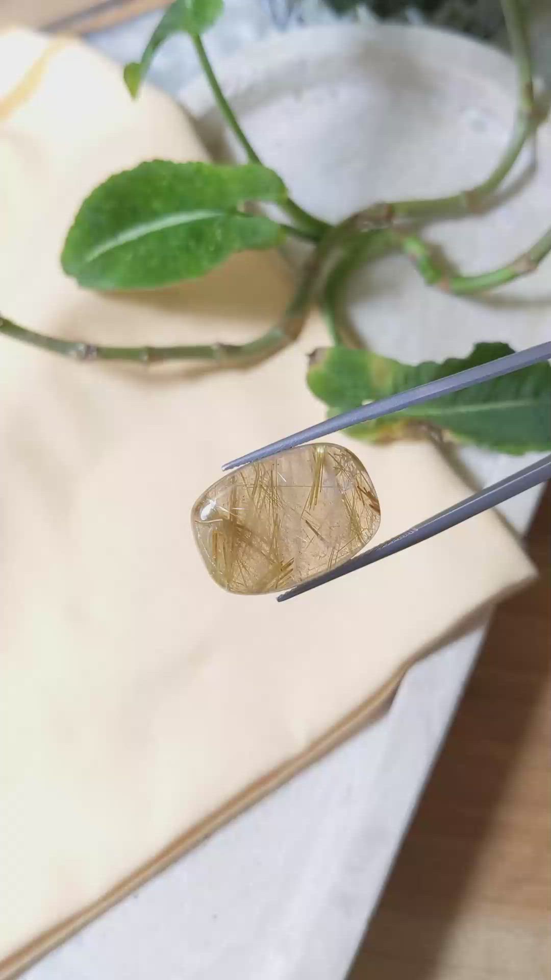 25.33 Ct. Cabochon Rutilated Quartz from Madagascar Size Video
